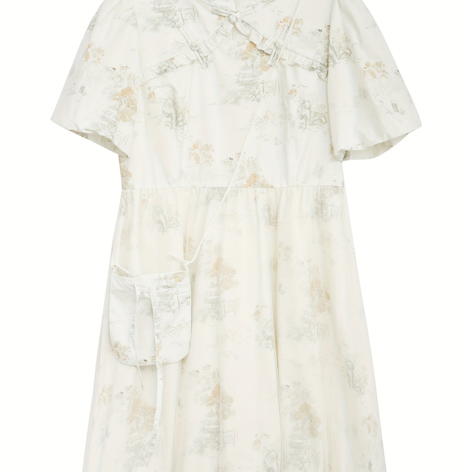 Pan Buckle New Chinese Style Dress, Elegant Short Sleeve Dress For Spring & Summer, Women's Clothing