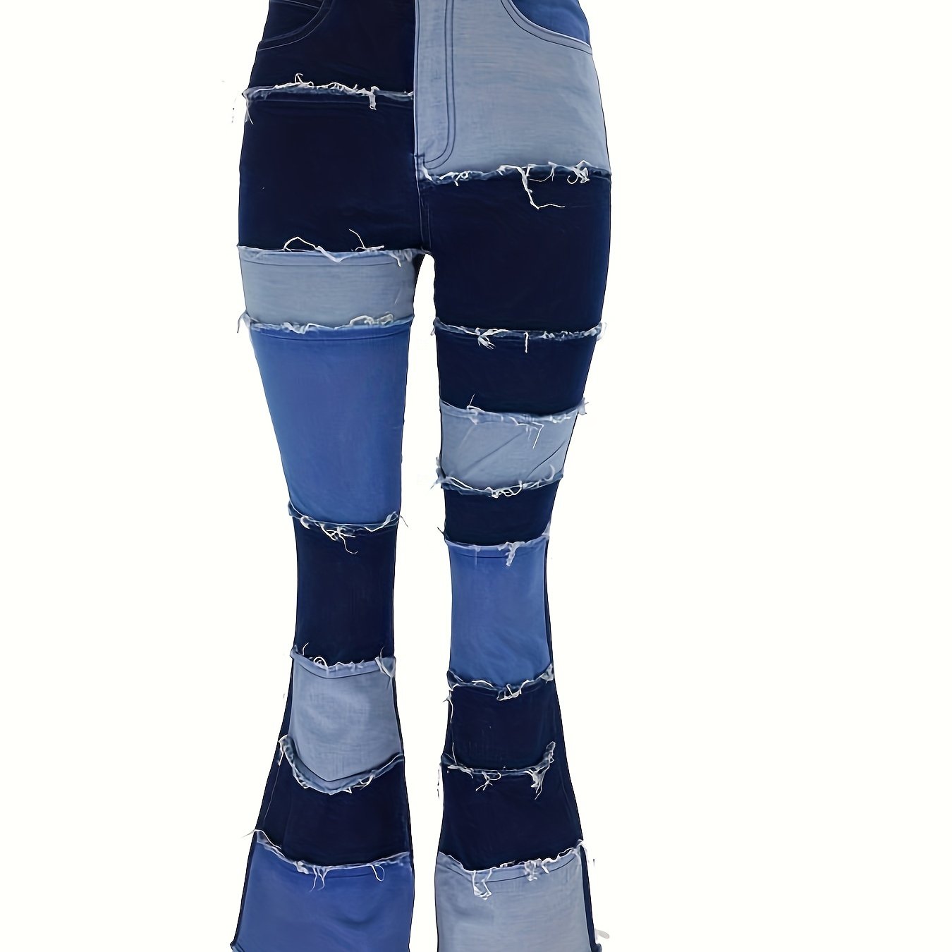 Patchwork Contrasting Flared Wide-leg Trousers Jeans