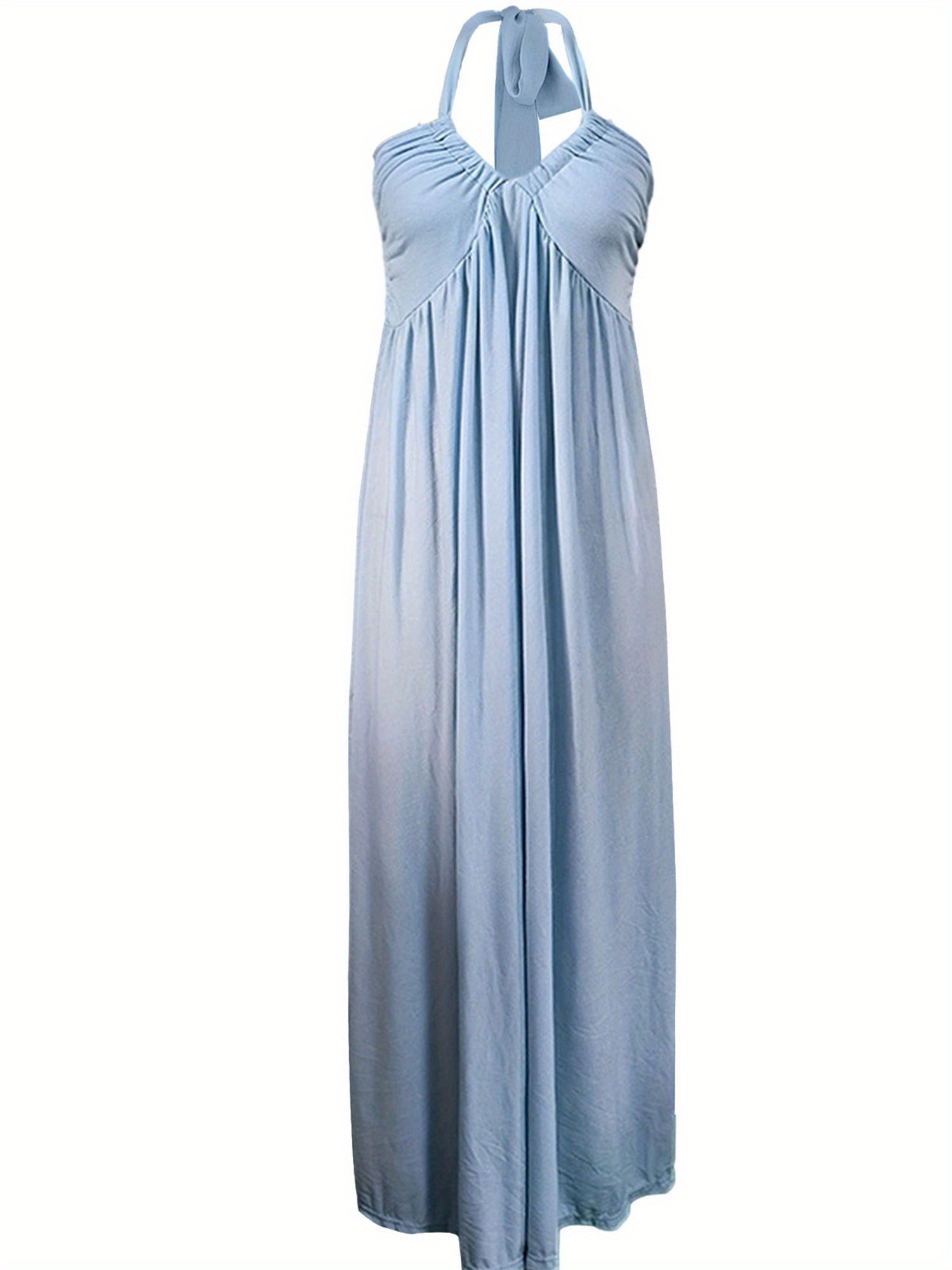 Women Summer Casual Long Dress Solid Color Tie-Up Halter Neck Sleeveless Dress Beach Holiday Backless Dress
