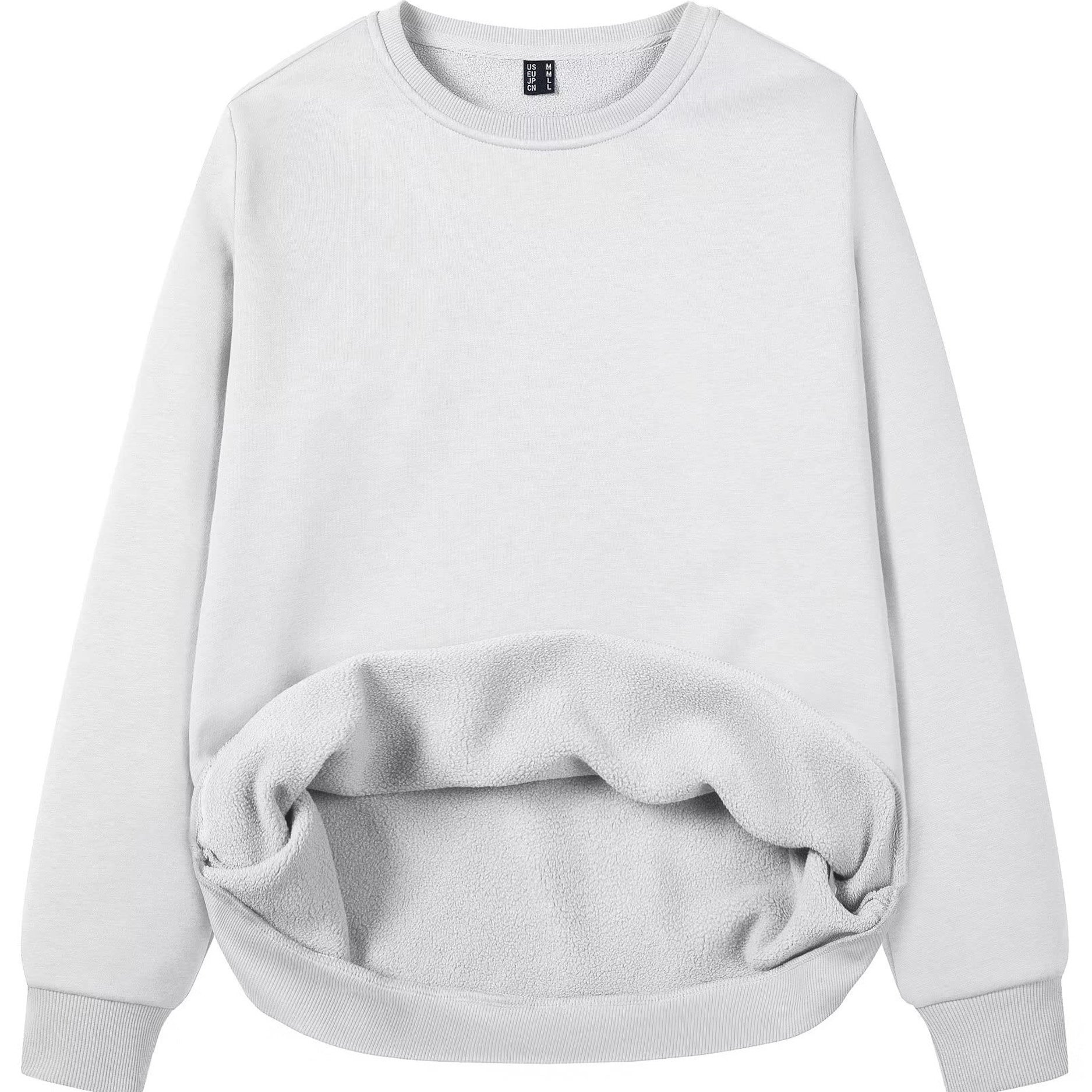 Women's Fleece Lined Sweatshirt Long Sleeve Crewneck Casual Pullovers Classic Basic Solid Workout Sweatshirt Winter Casual Warm Tops Soft Traveling Outwear Ribbed Hem Warm Hiking Long Sleeve Pullovers For Spring & Fall