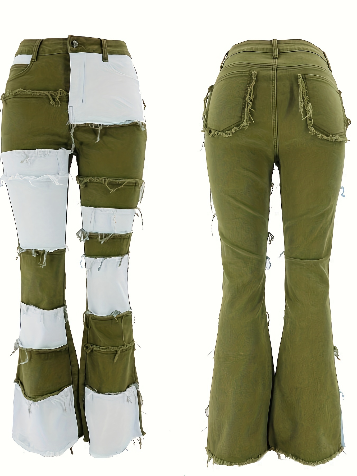 Patchwork Contrasting Flared Wide-leg Trousers Jeans
