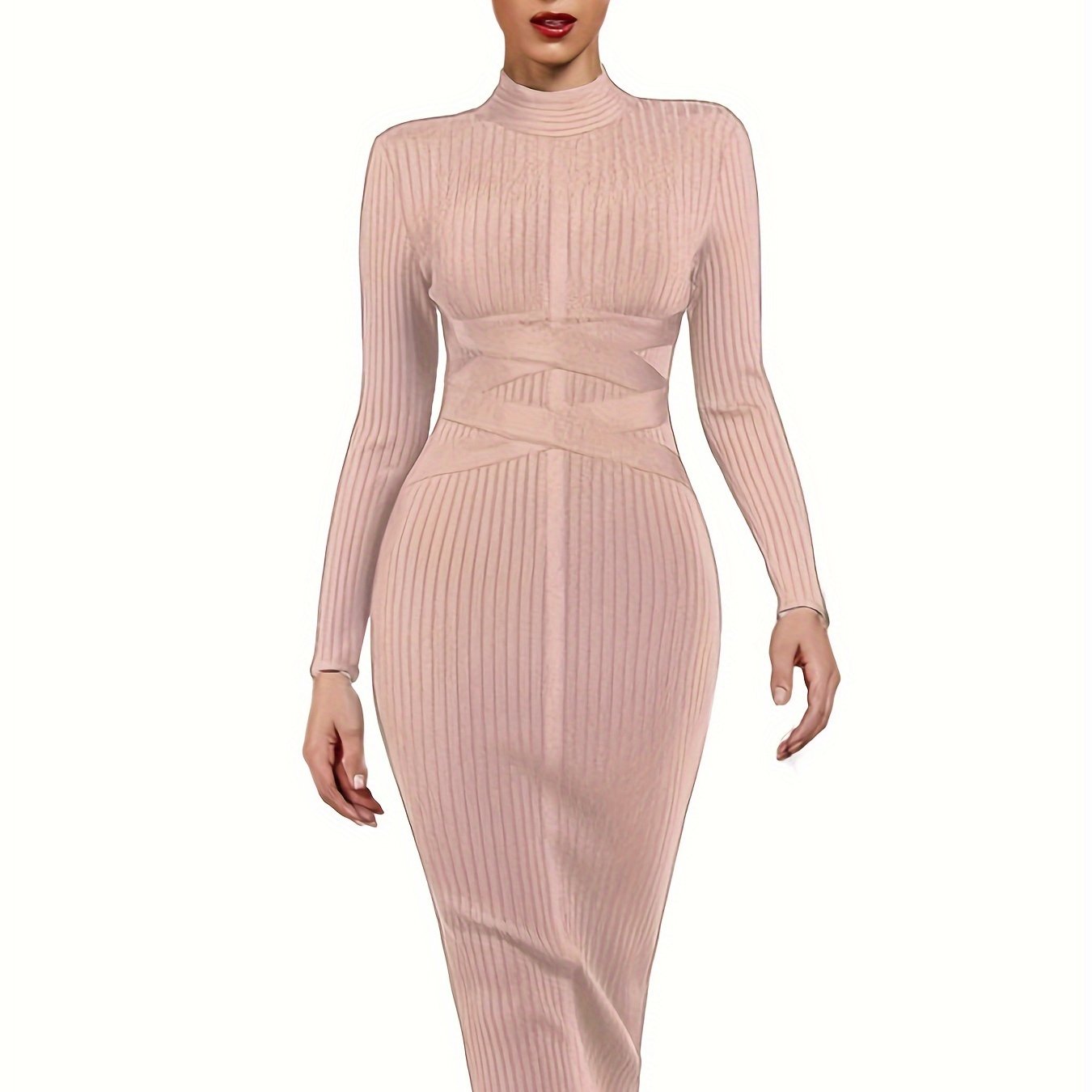 Women's Fashion Sexy Temperament Elegant Tight Autumn And Winter Mid-length Long-sleeved Bandage Dress Party Cocktail Evening Dress