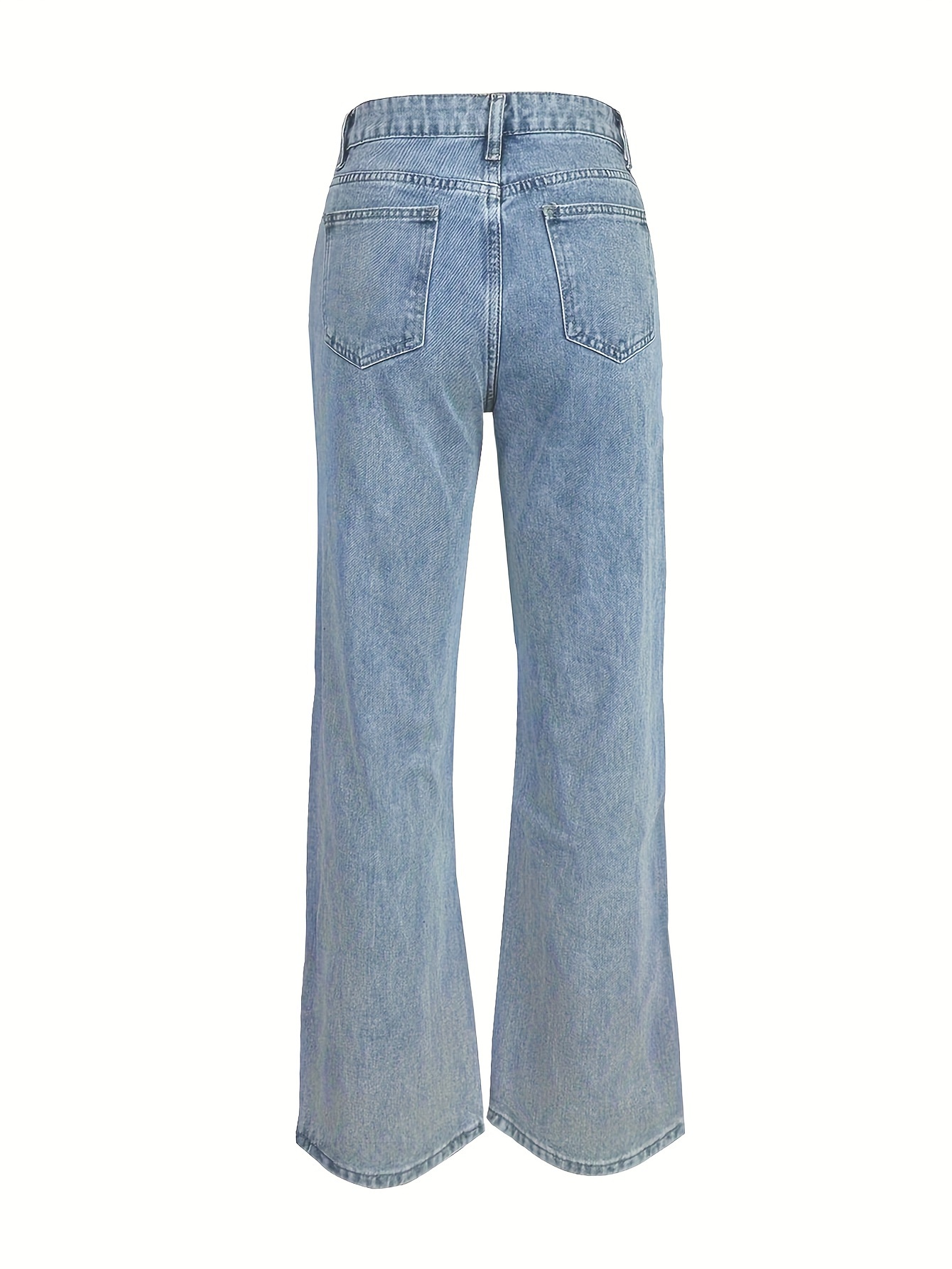 Women's Street Style Heart Raw Detail High-Waisted Distressed Straight Leg Jeans Cute Denim Pants