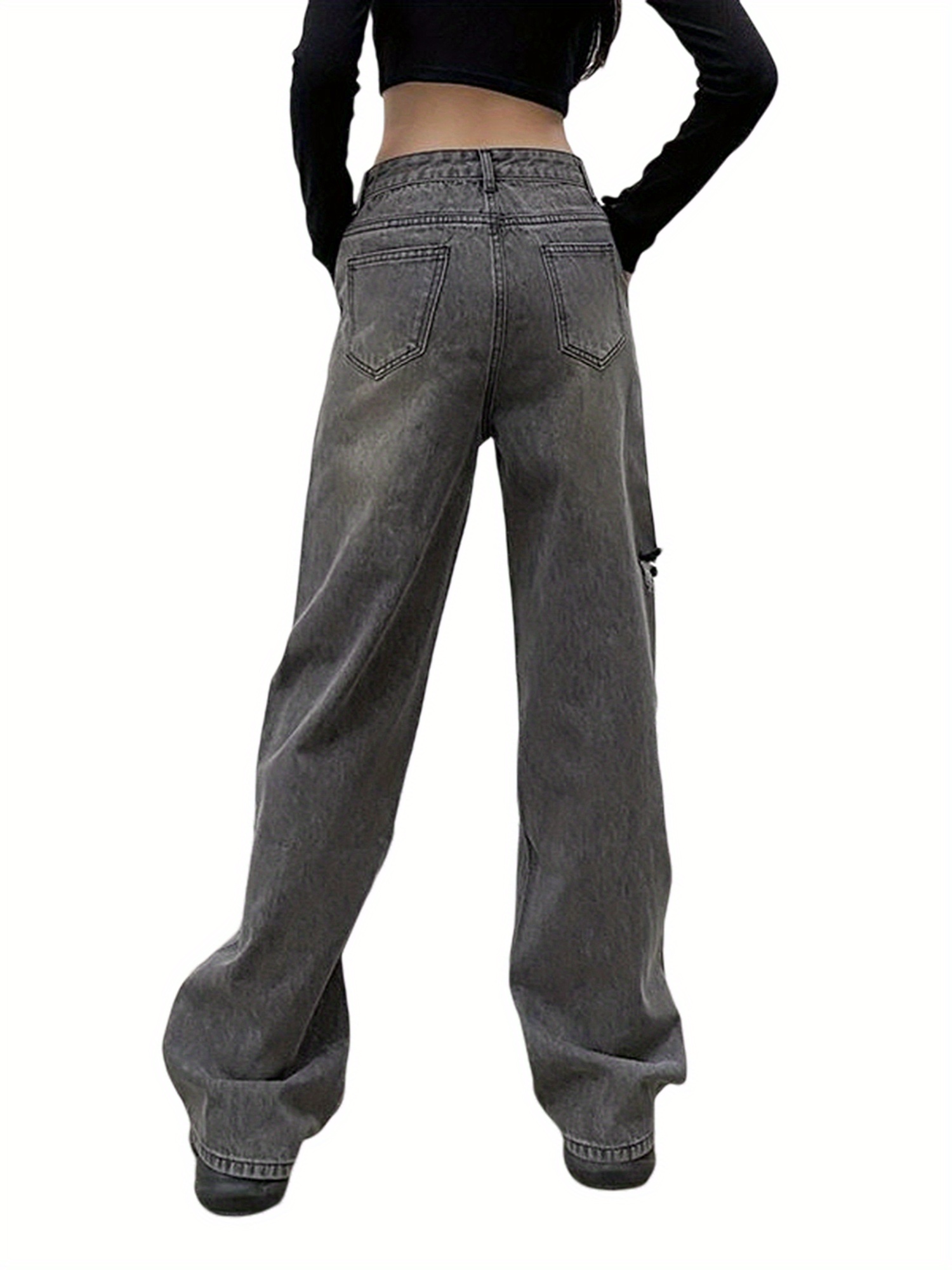 Women Loose Wide-leg Pants, Summer Adults Casual Style High Waist Gradient Jeans
