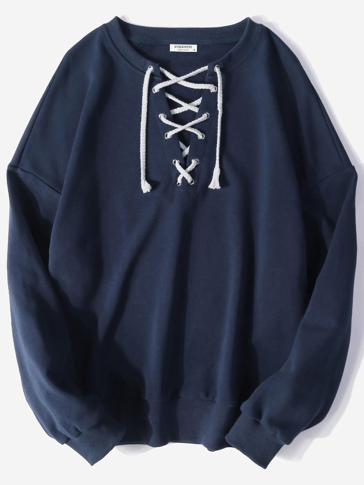 Cozy Loose Version Rope Pull Crew Neck Sweatshirt