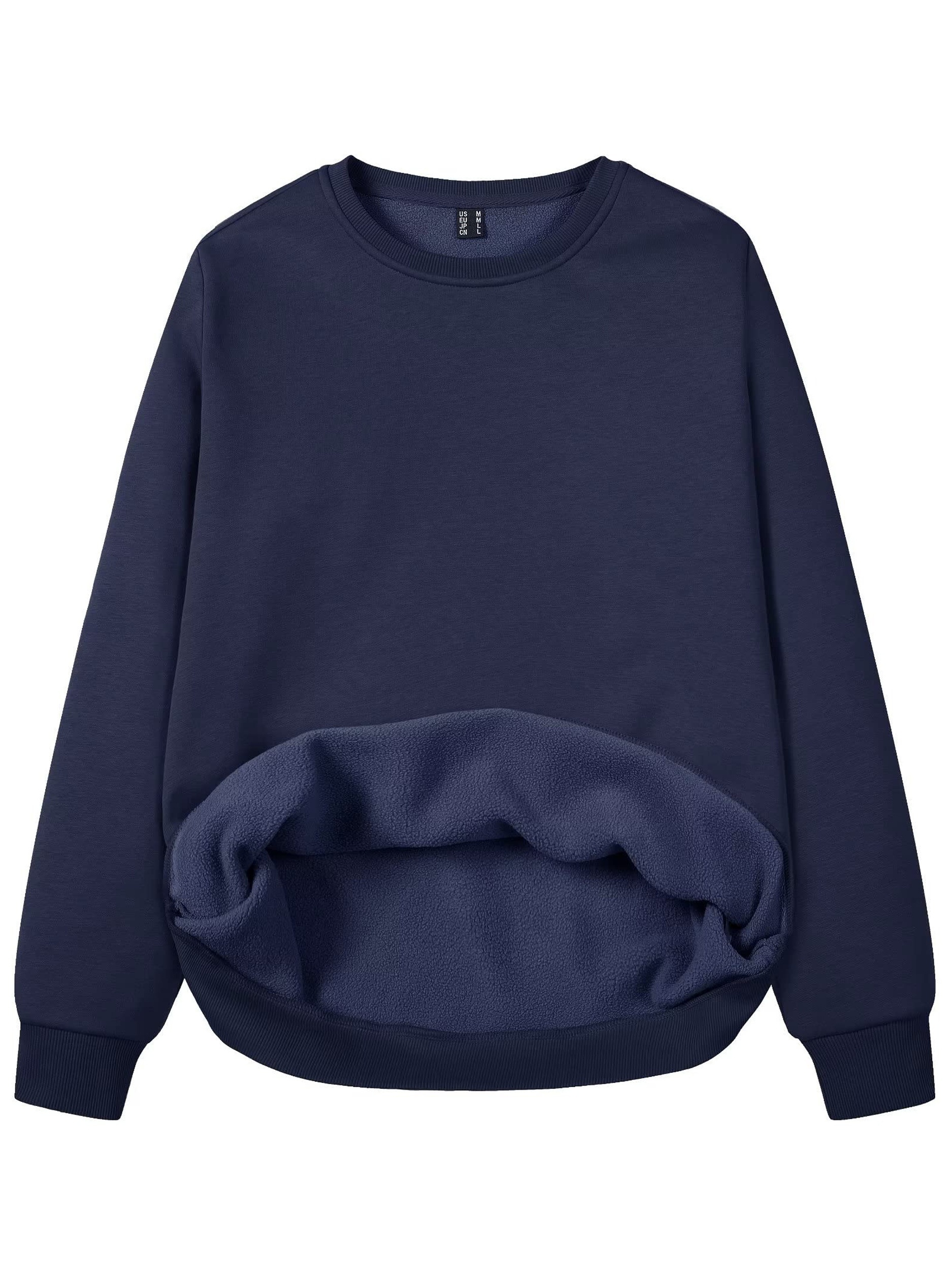 Women's Fleece Lined Sweatshirt Long Sleeve Crewneck Casual Pullovers Classic Basic Solid Workout Sweatshirt Winter Casual Warm Tops Soft Traveling Outwear Ribbed Hem Warm Hiking Long Sleeve Pullovers For Spring & Fall