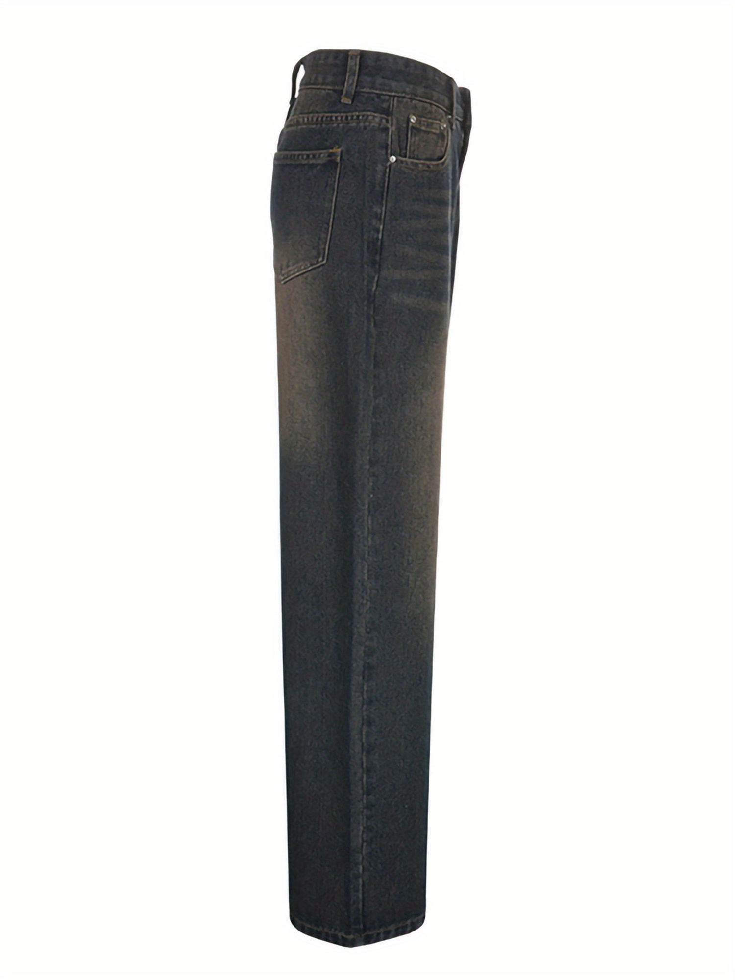 Straight Leg Distressed Washed Casual Style Zipper Button Closure Denim Pants, Women's Denim Jeans & Clothing