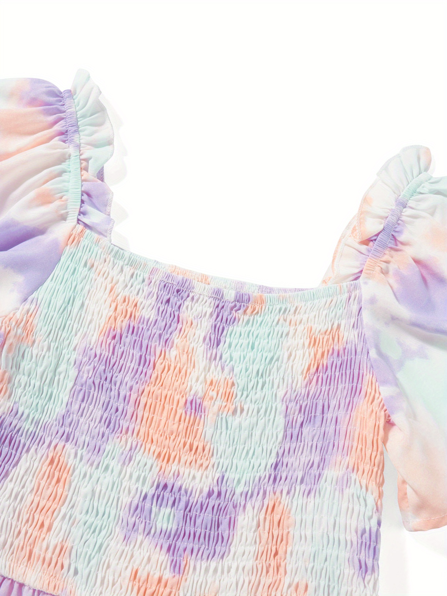 Parent-child Summer Casual A-line Dress Short Sleeve Square Neck Tie Dye Print Dress