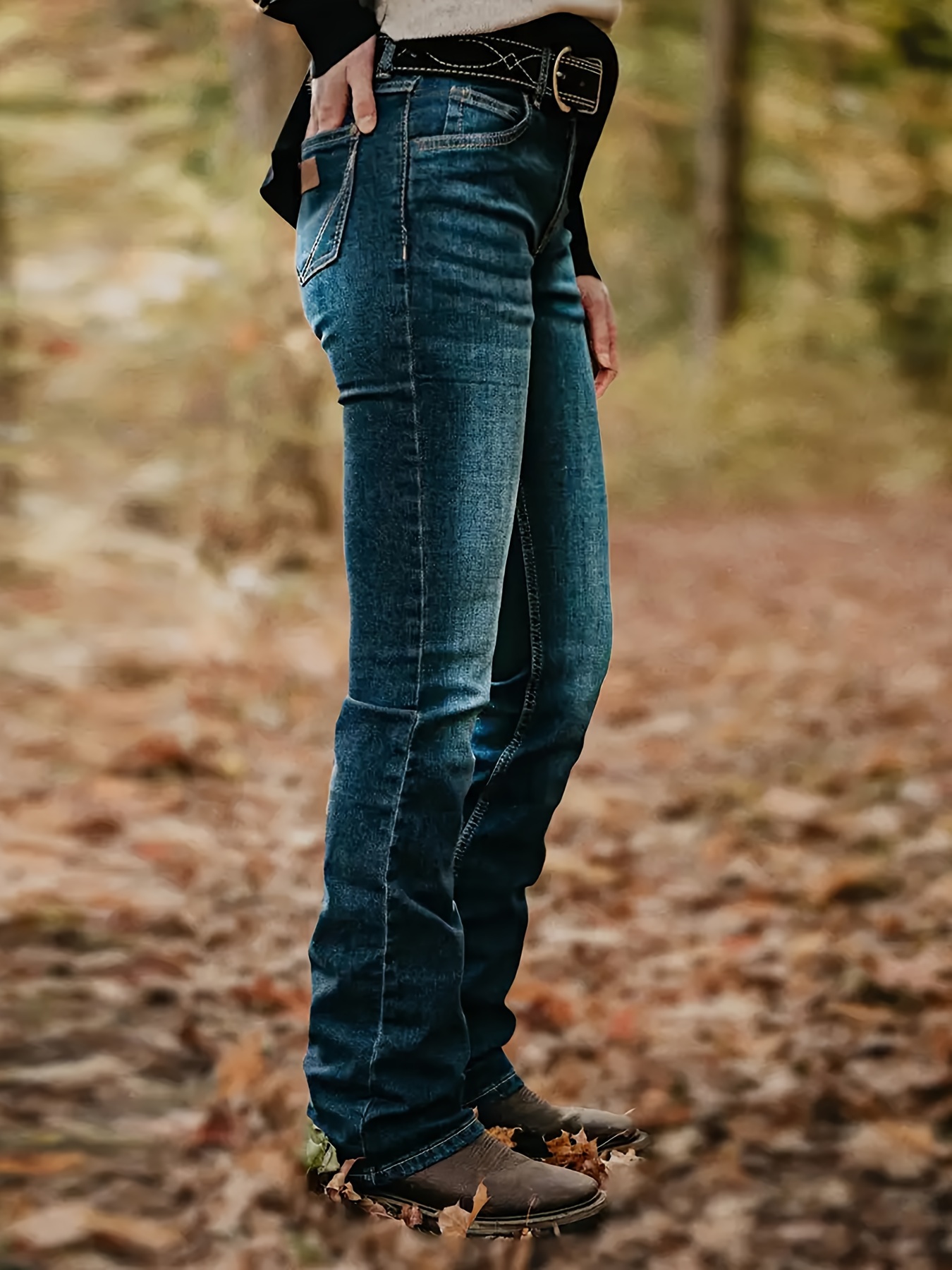 Slim Fit Whiskering Washed Blue Retro Style Zipper Button Closure Denim Pants, Women's Denim Jeans & Clothing