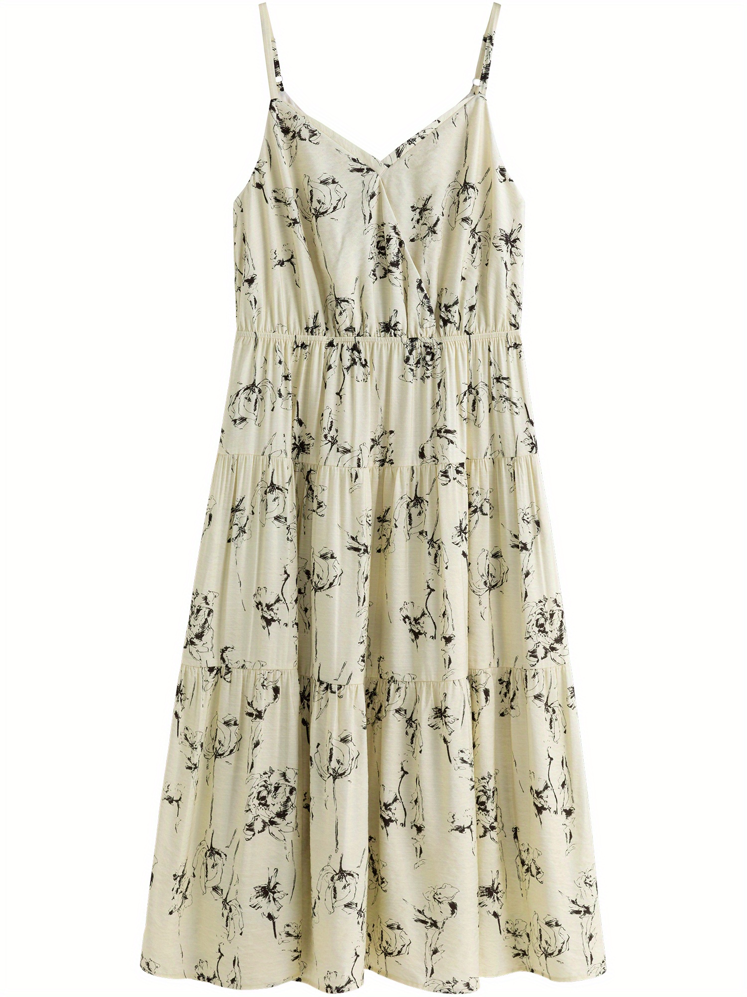 Floral Print Ruffle Hem Cami Dress, Elegant V Neck Spaghetti Strap Backless A-line Dress, Women's Clothing