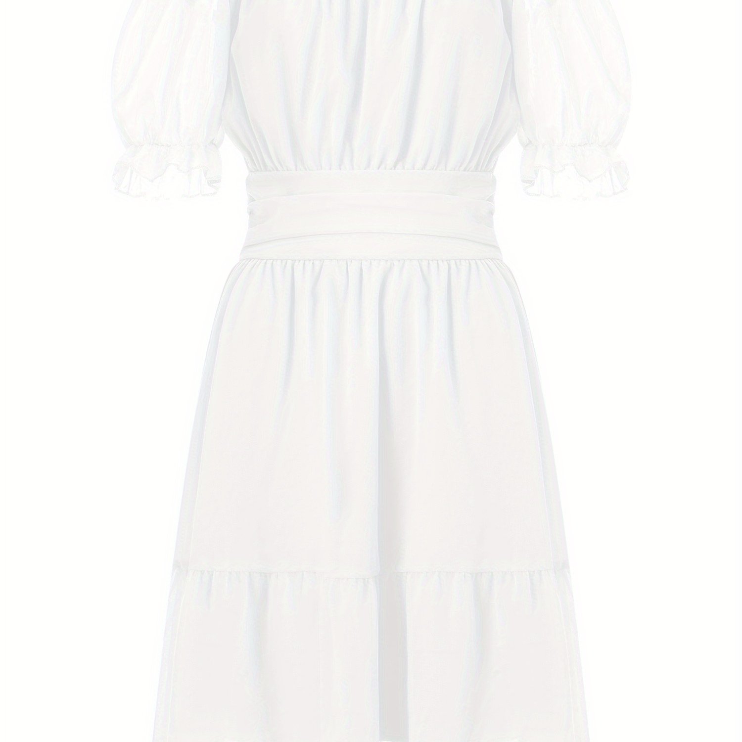 Womens Casual A Line Dress Fashion Solid Color Short Sleeve Boat Neck Tie Up Backless Dress