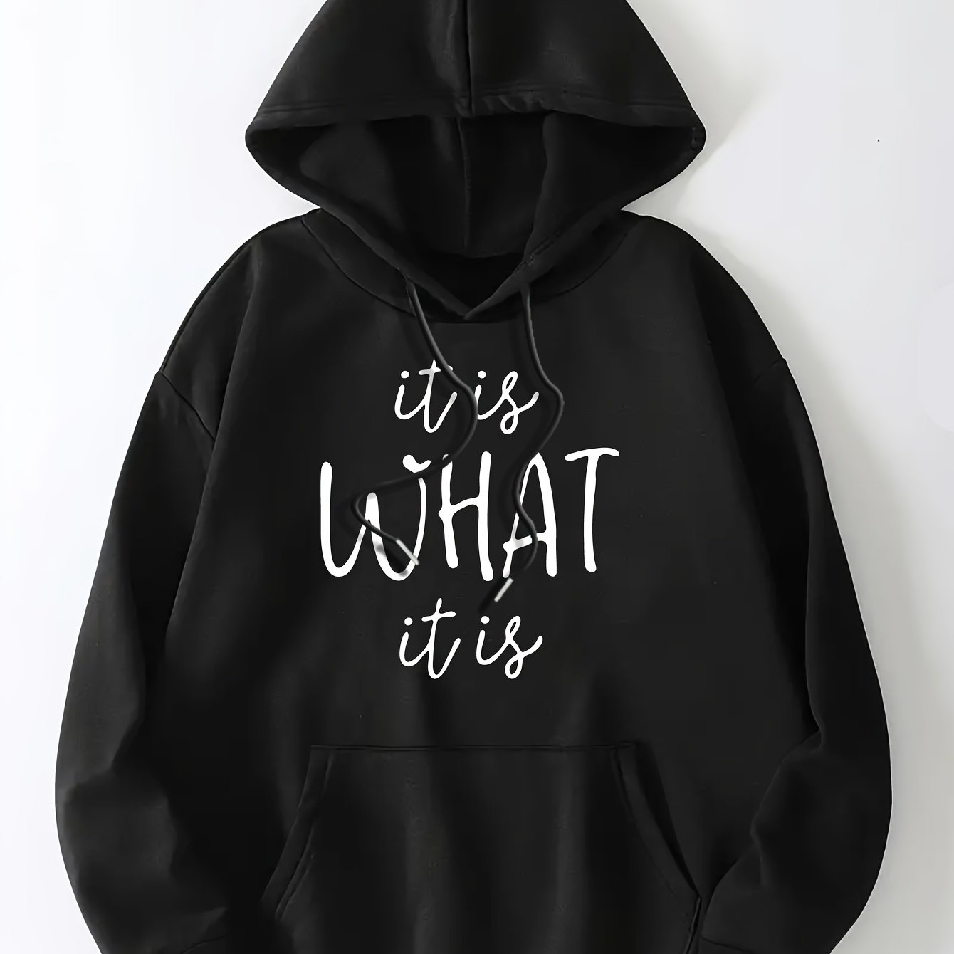 Art Letter Print Hoodie, Casual Kangaroo Pocket Long Sleeve Drawstring Hoodie For Fall & Winter, Women's Clothing