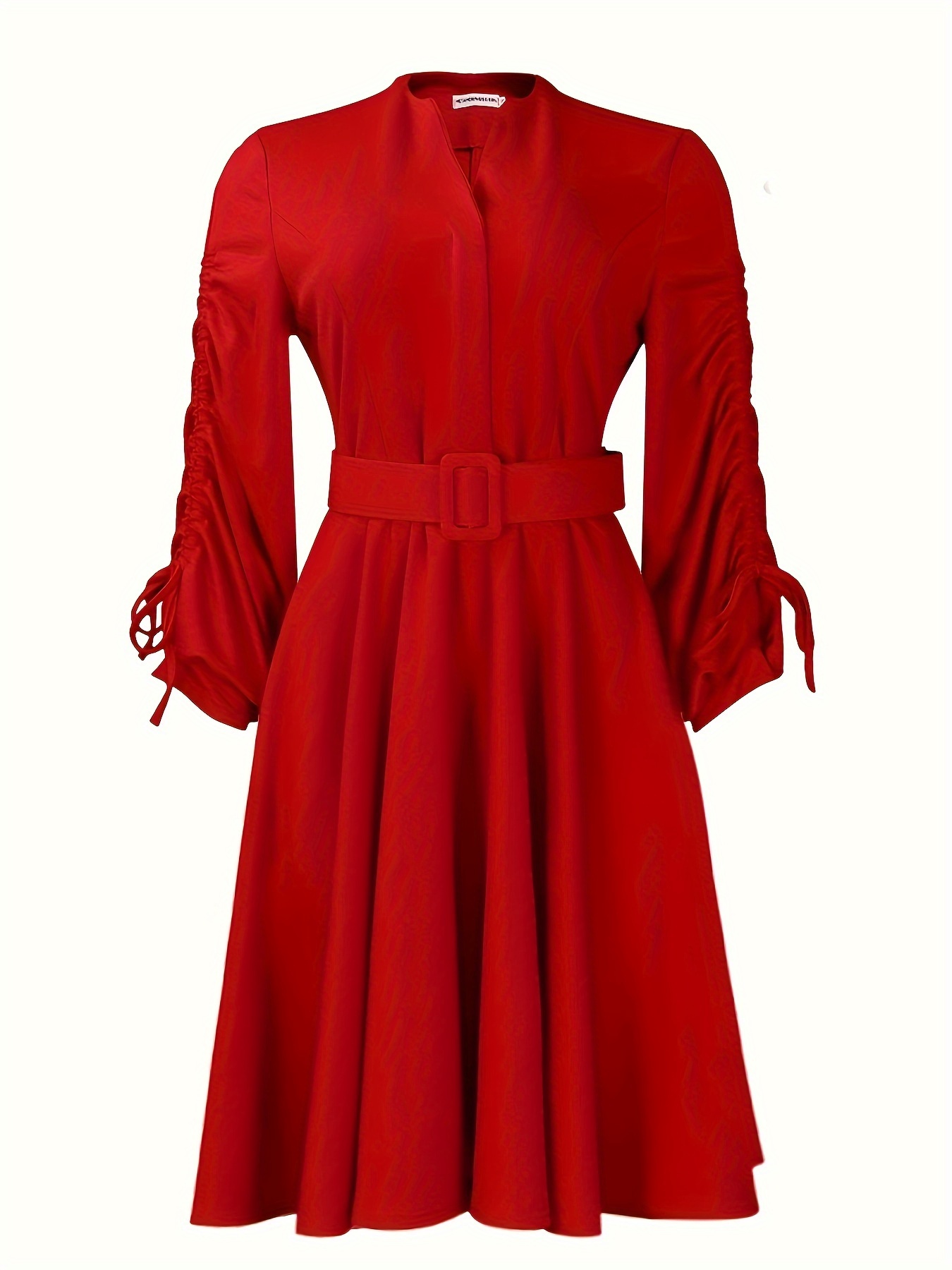 Fashionable V-Neck Drawstring Pleated Elegant Dress
