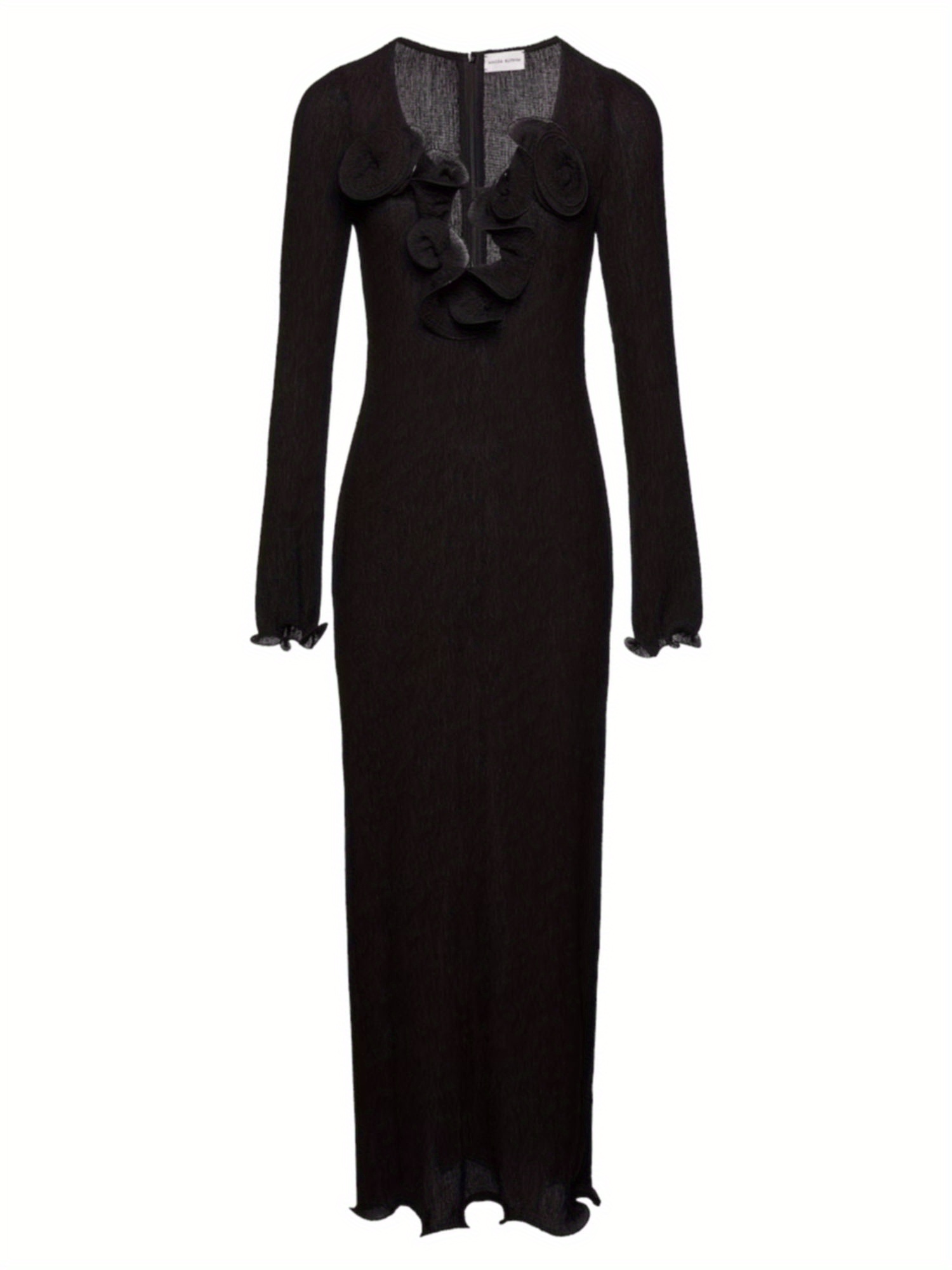 Women Long Dress, Long Sleeve Slit Dress Flower Slim Fit Cocktail Dress for Party Evening
