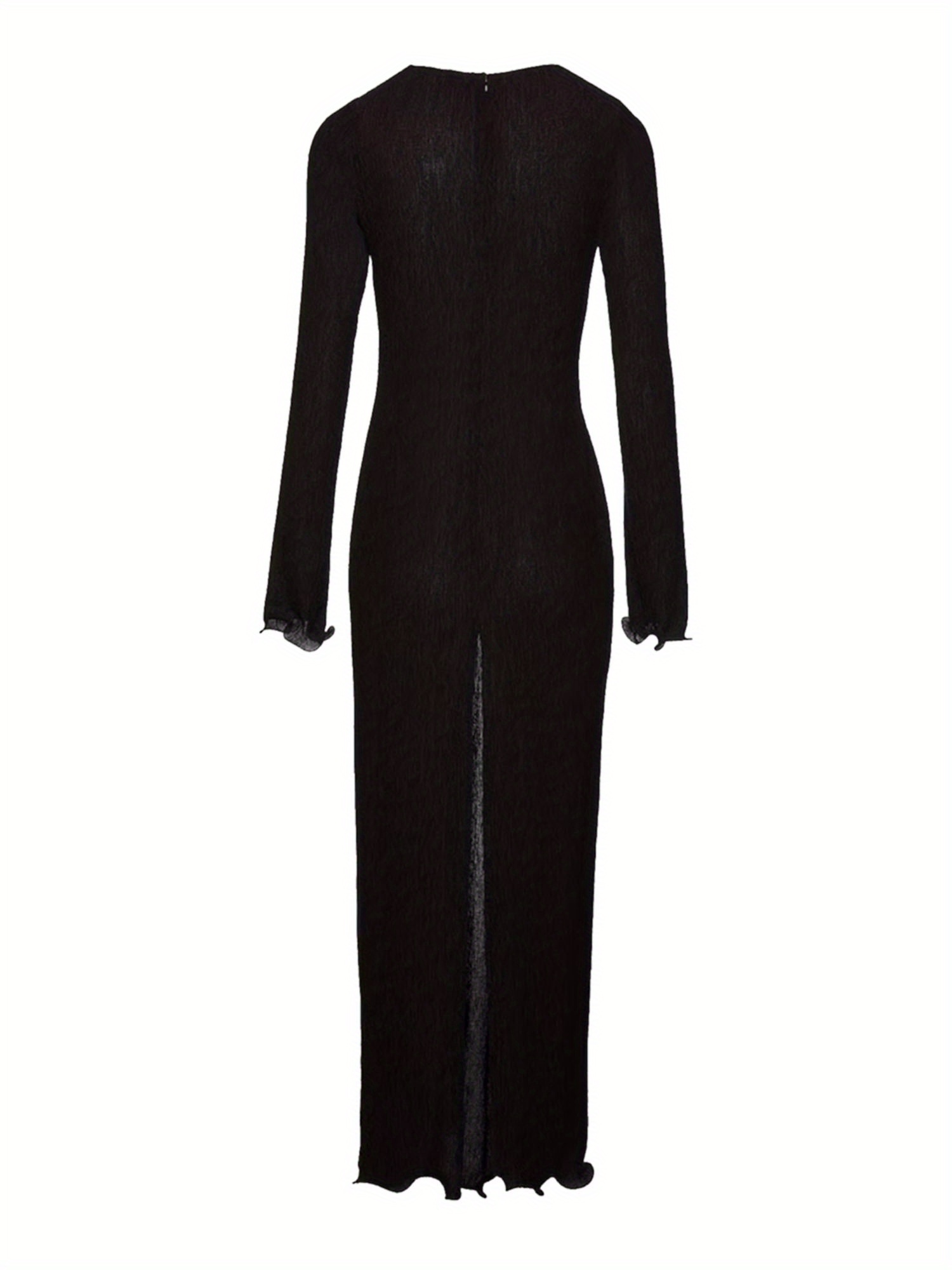 Women Long Dress, Long Sleeve Slit Dress Flower Slim Fit Cocktail Dress for Party Evening