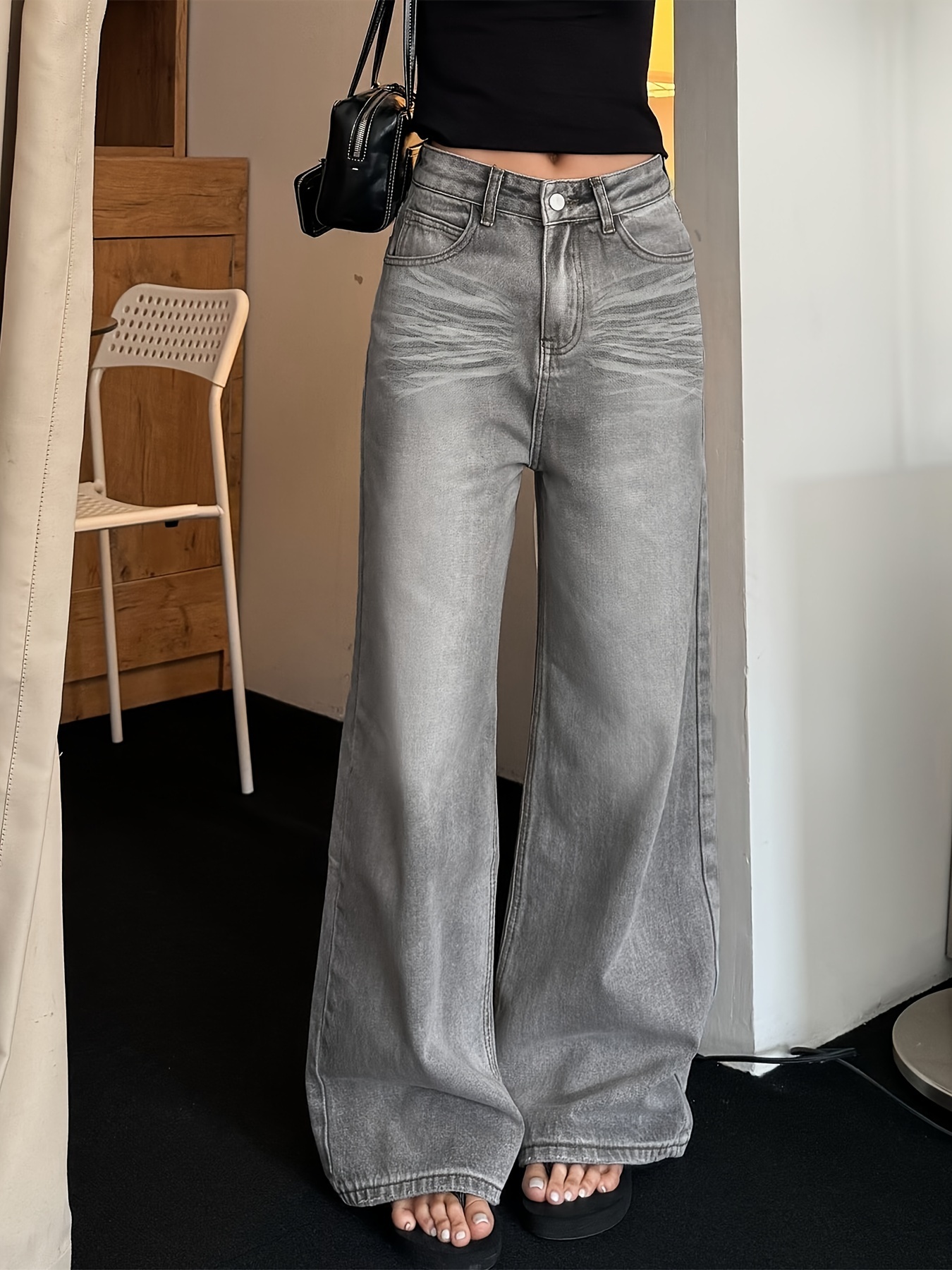 Women's Retro High-Waisted Jeans, Cotton Blend, Four-Seasonal, Straight Leg, Pocket, Machine Washable, NVFelix Brand