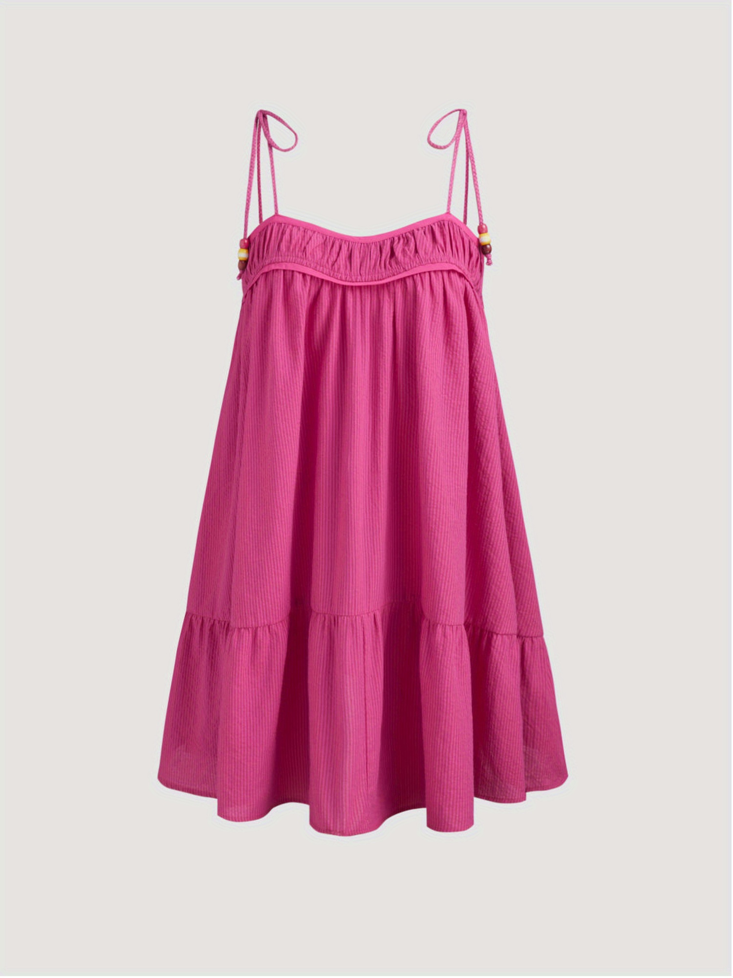 Women Low Cut Spaghetti Strap Mini Dress Flowy Loose Fit Sleeveless Cami Dress Tie-up Shoilder Short Dress