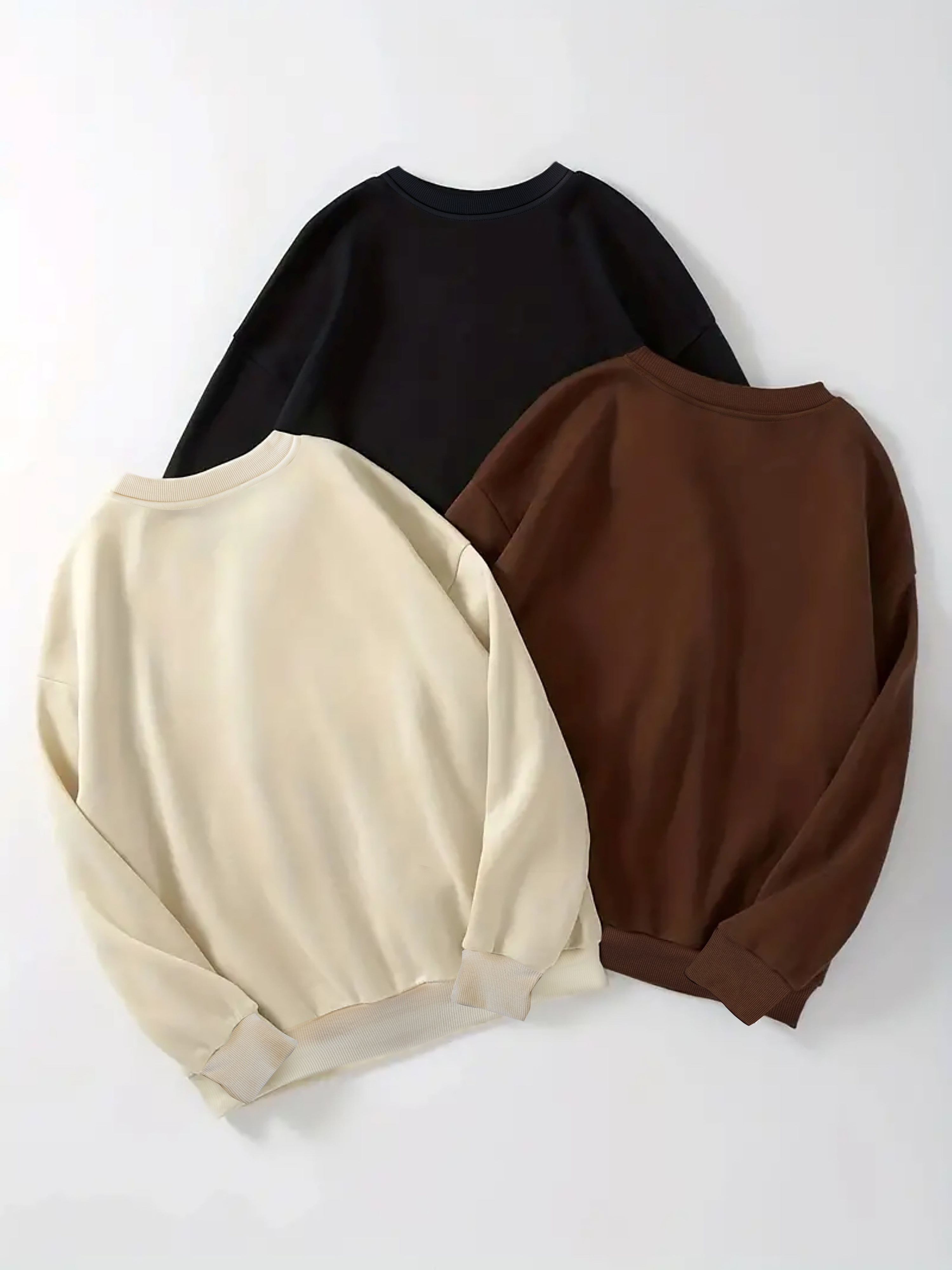 3Pcs Letter Print Pullover Sweatshirts, Long Sleeve Crew Neck Fleece Liner Sweatshirts, Women's Clothing