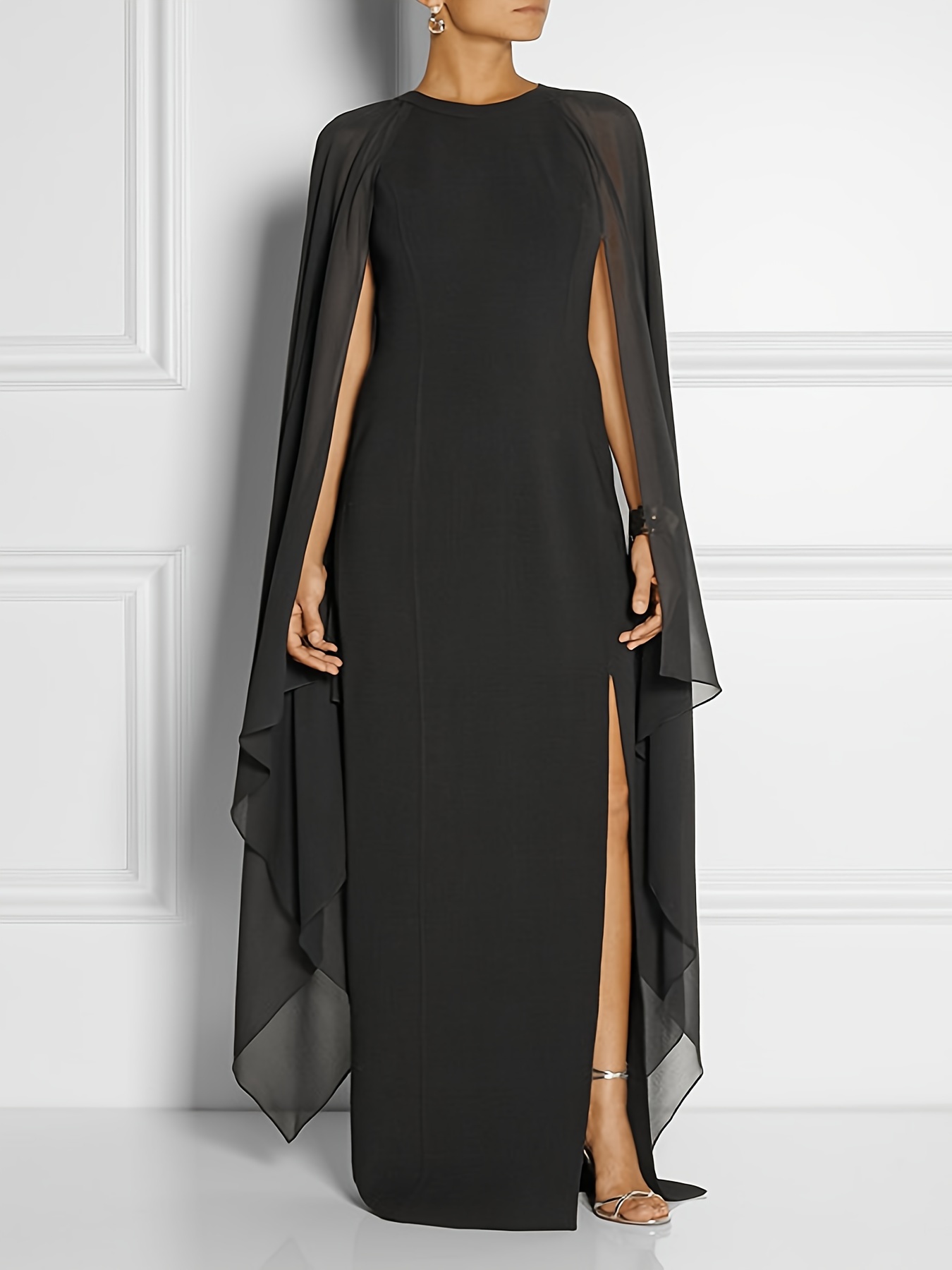 Elegant Polyester Blouse Dress With Elastane, Long Sleeve, V-Neck, No Belt, Suitable For Women, Four-Season Wear, Straight Cut, No Pockets, No Printing, Standard Size, Knitted Fabric With Lace Embroidery
