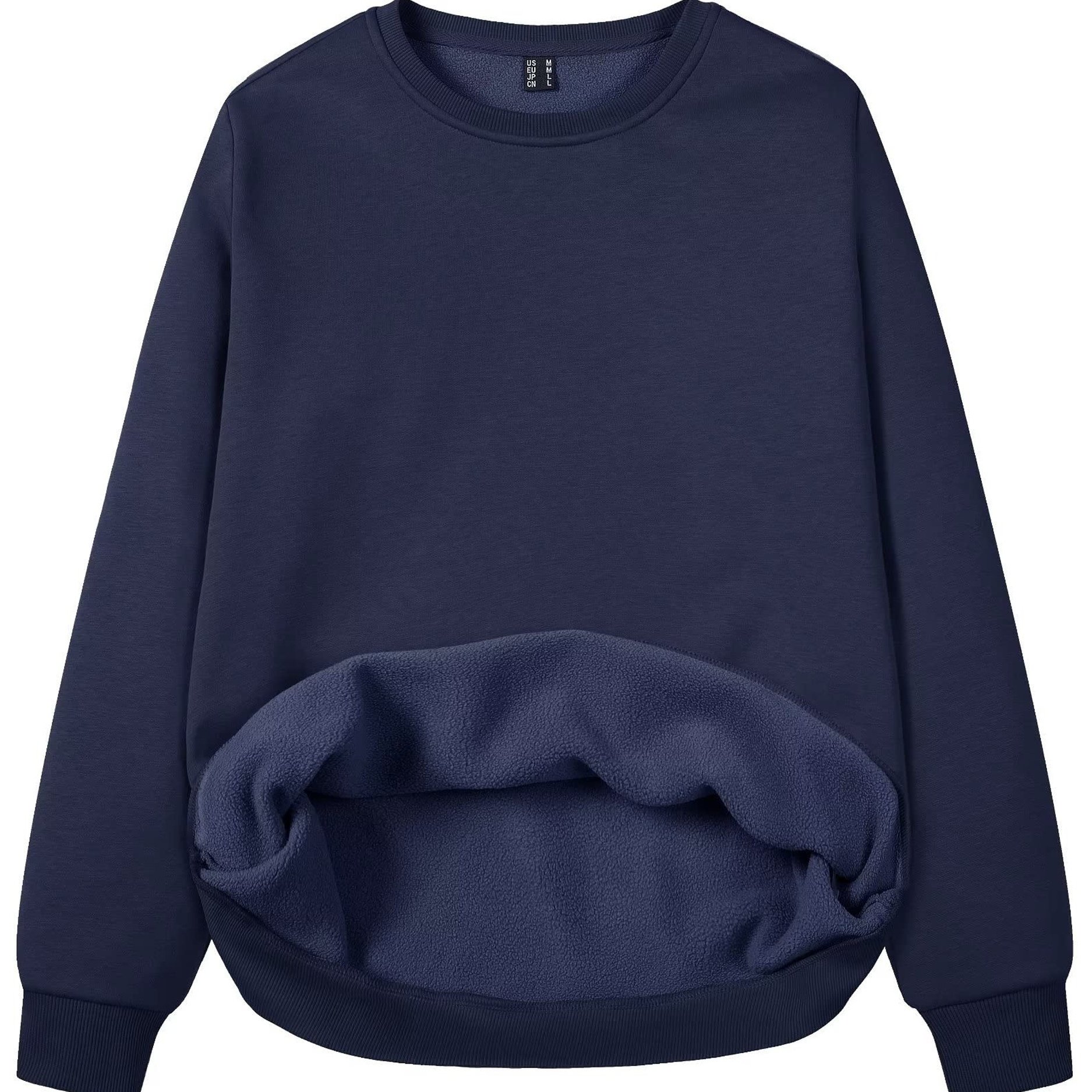 Women's Fleece Lined Sweatshirt Long Sleeve Crewneck Casual Pullovers Classic Basic Solid Workout Sweatshirt Winter Casual Warm Tops Soft Traveling Outwear Ribbed Hem Warm Hiking Long Sleeve Pullovers For Spring & Fall
