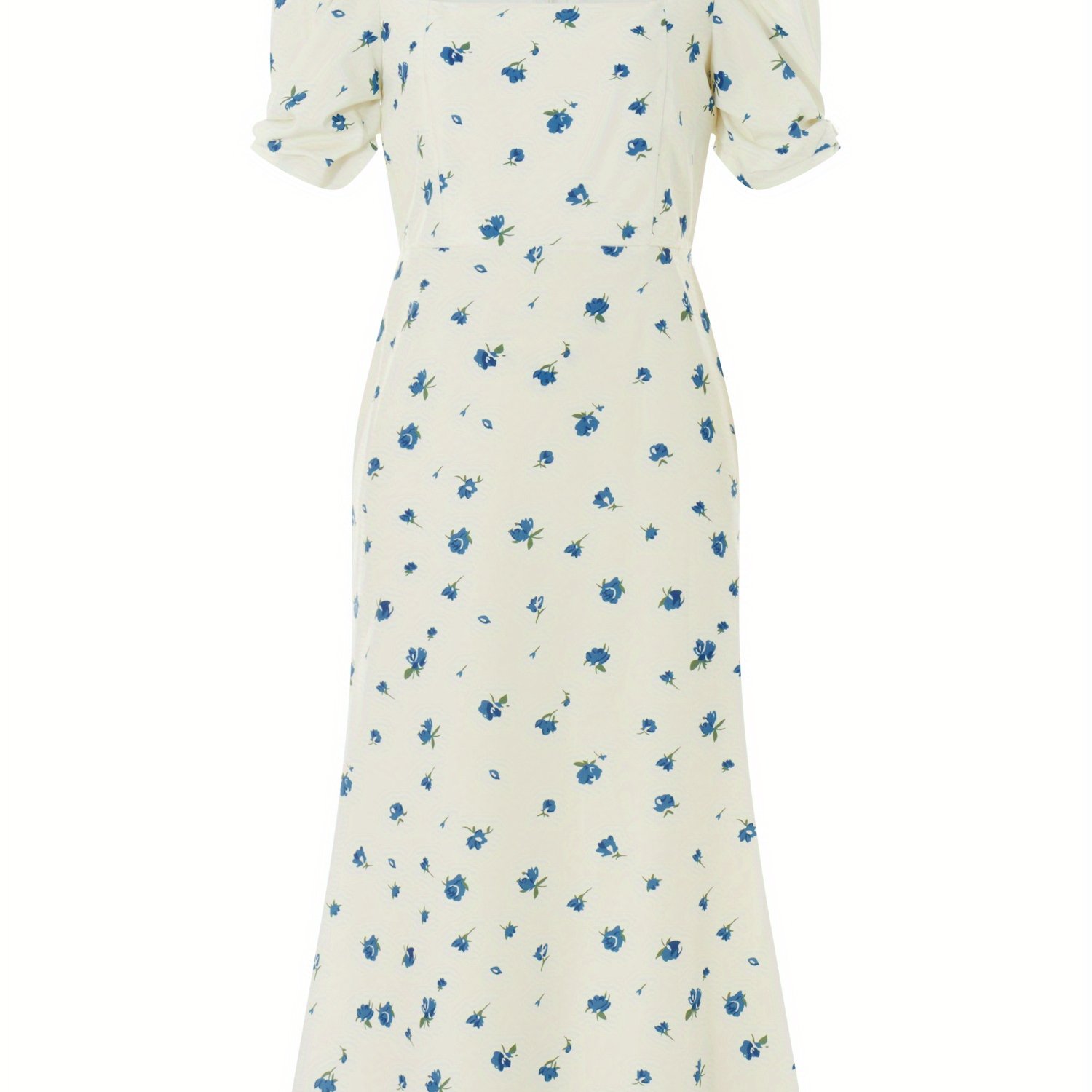 Floral Print Square Neck Midi Dress, Elegant Puff Sleeve A Line Dress For Spring & Summer, Women's Clothing