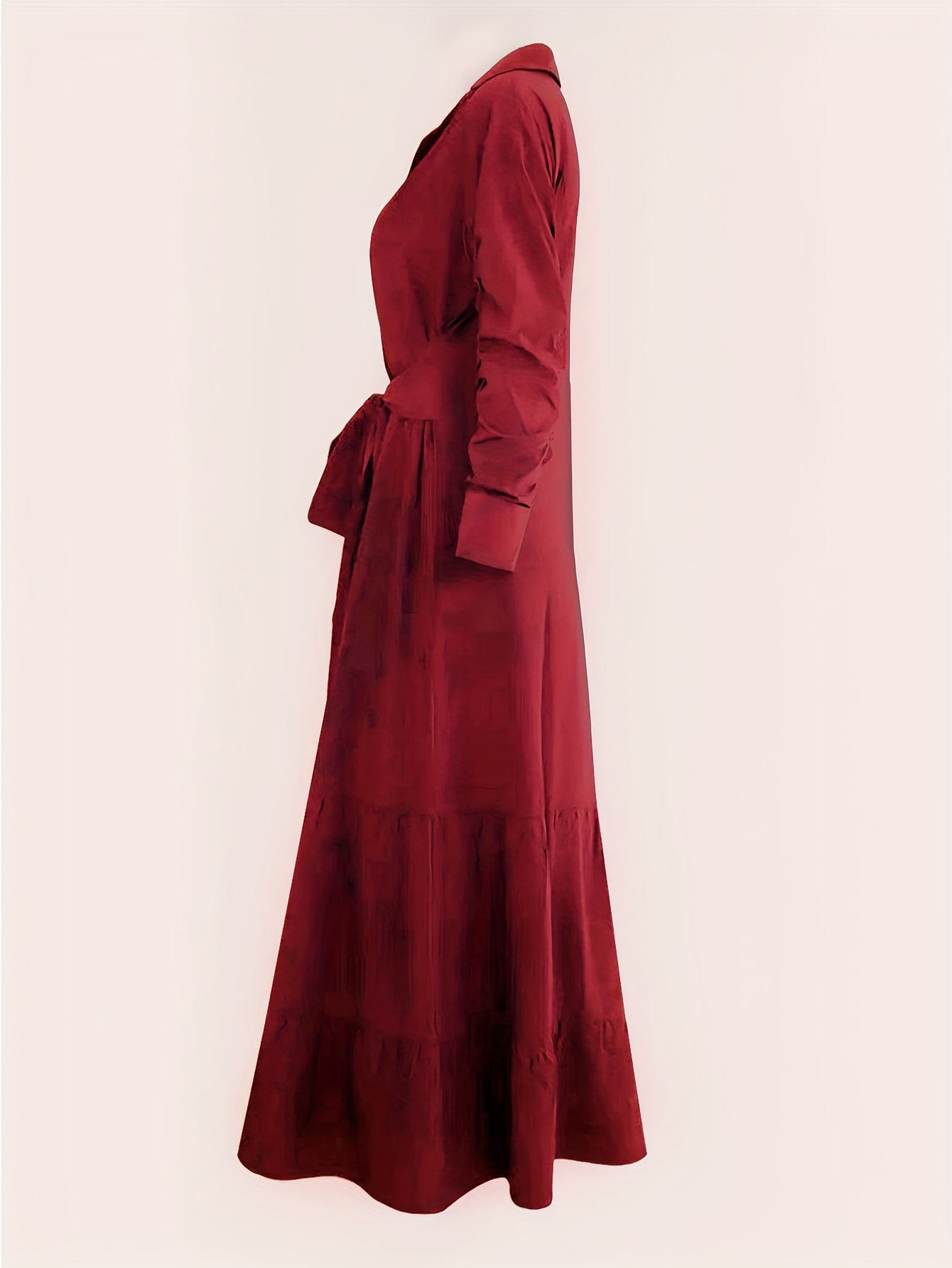 Women's Casual Tie V Neck Dress Fall Winter Long Sleeve A Line Swing Tunic Maxi Dress
