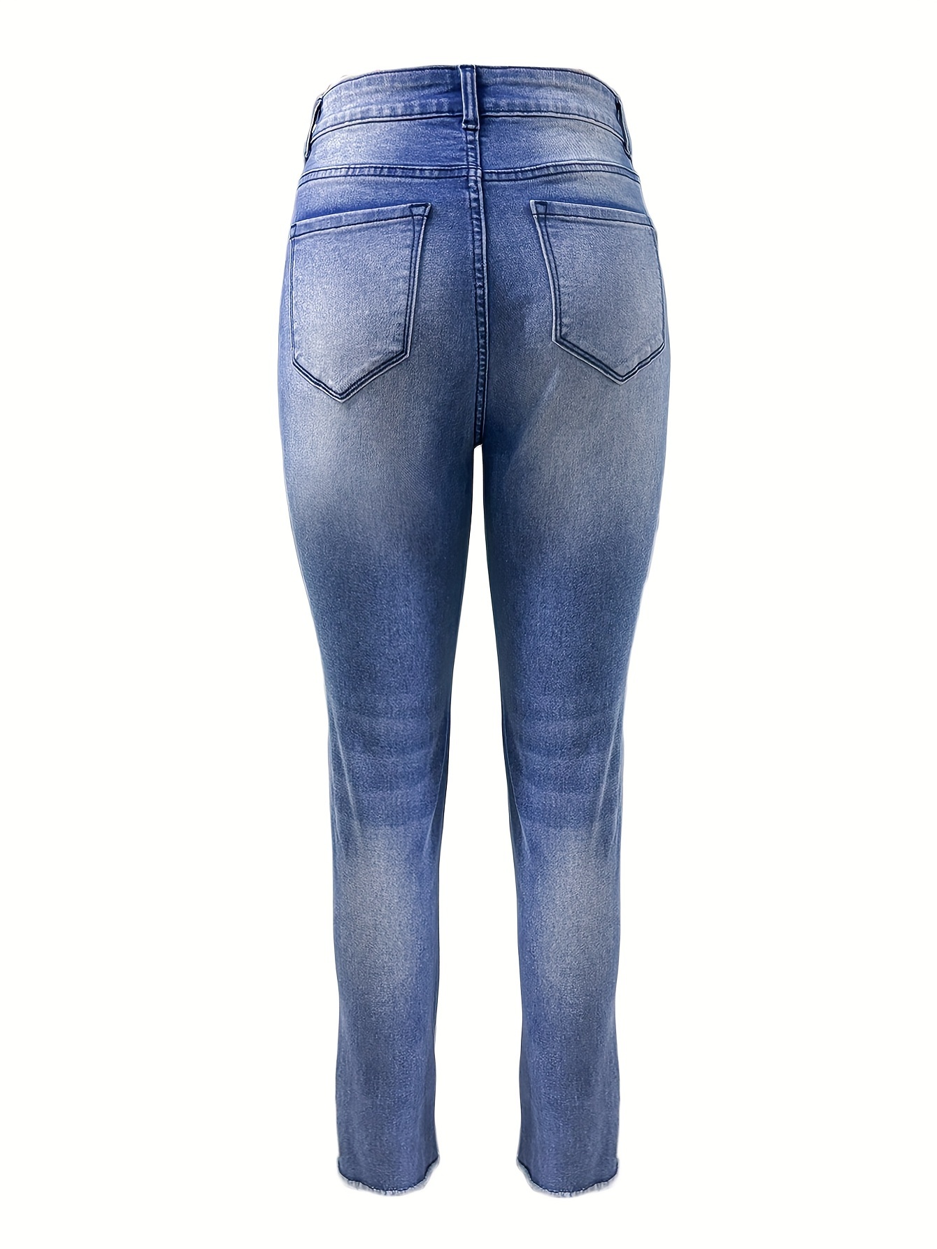 Leopard Print Ripped Patchwork Raw Hem Streetwear Retro Style Jeans, Women's Denim Jeans & Clothing