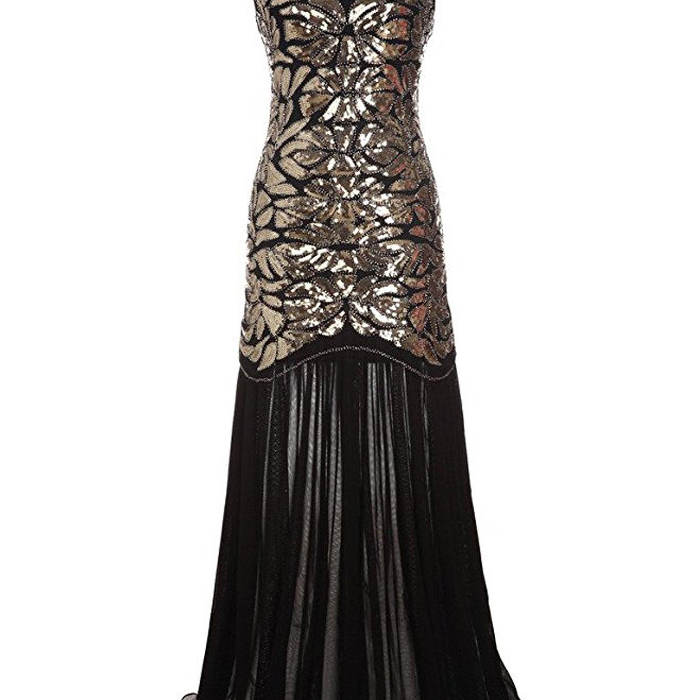 US Warehouse 1920s Sequin Gatsby Maxi Dresses