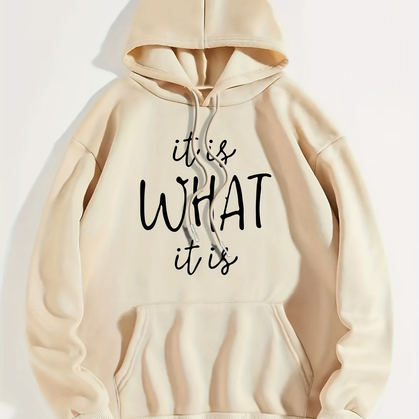 Art Letter Print Hoodie, Casual Kangaroo Pocket Long Sleeve Drawstring Hoodie For Fall & Winter, Women's Clothing