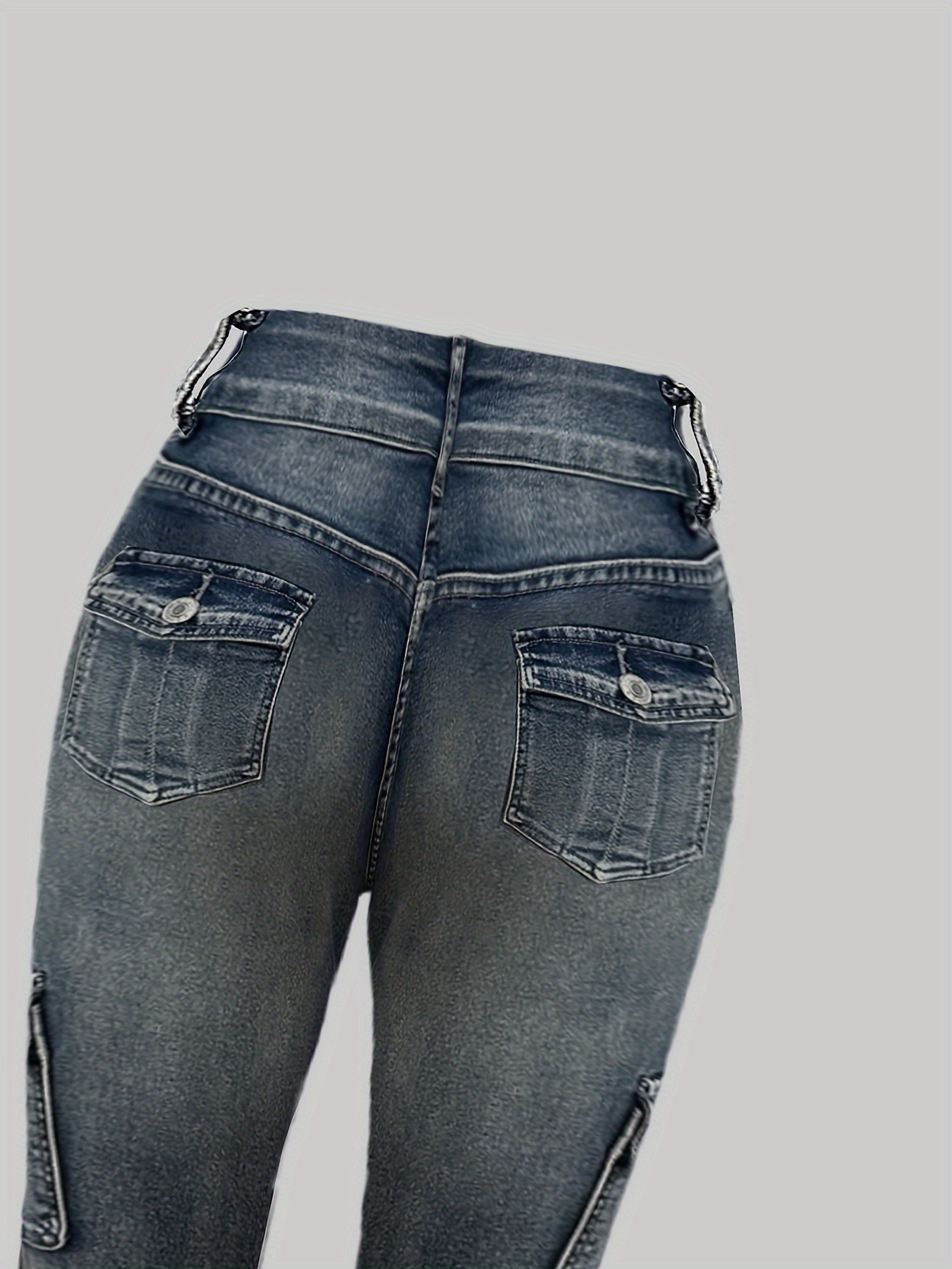 High-Waisted Retro Distressed Denim Jeans With Multiple Pockets, Stretch Cotton Blend, Classic Fit, Zipper Fly, And Button Closure