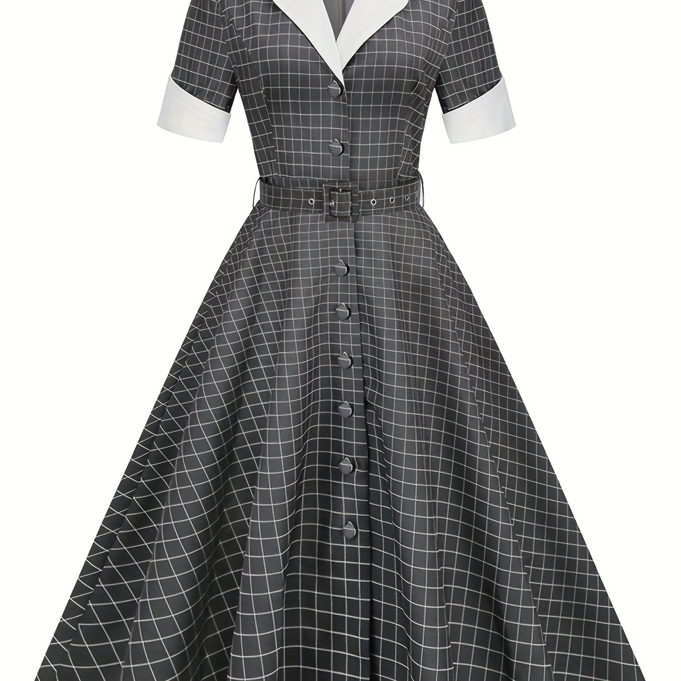 2024 New 1950S Style Checkered Short Sleeved Patchwork Retro Dress
