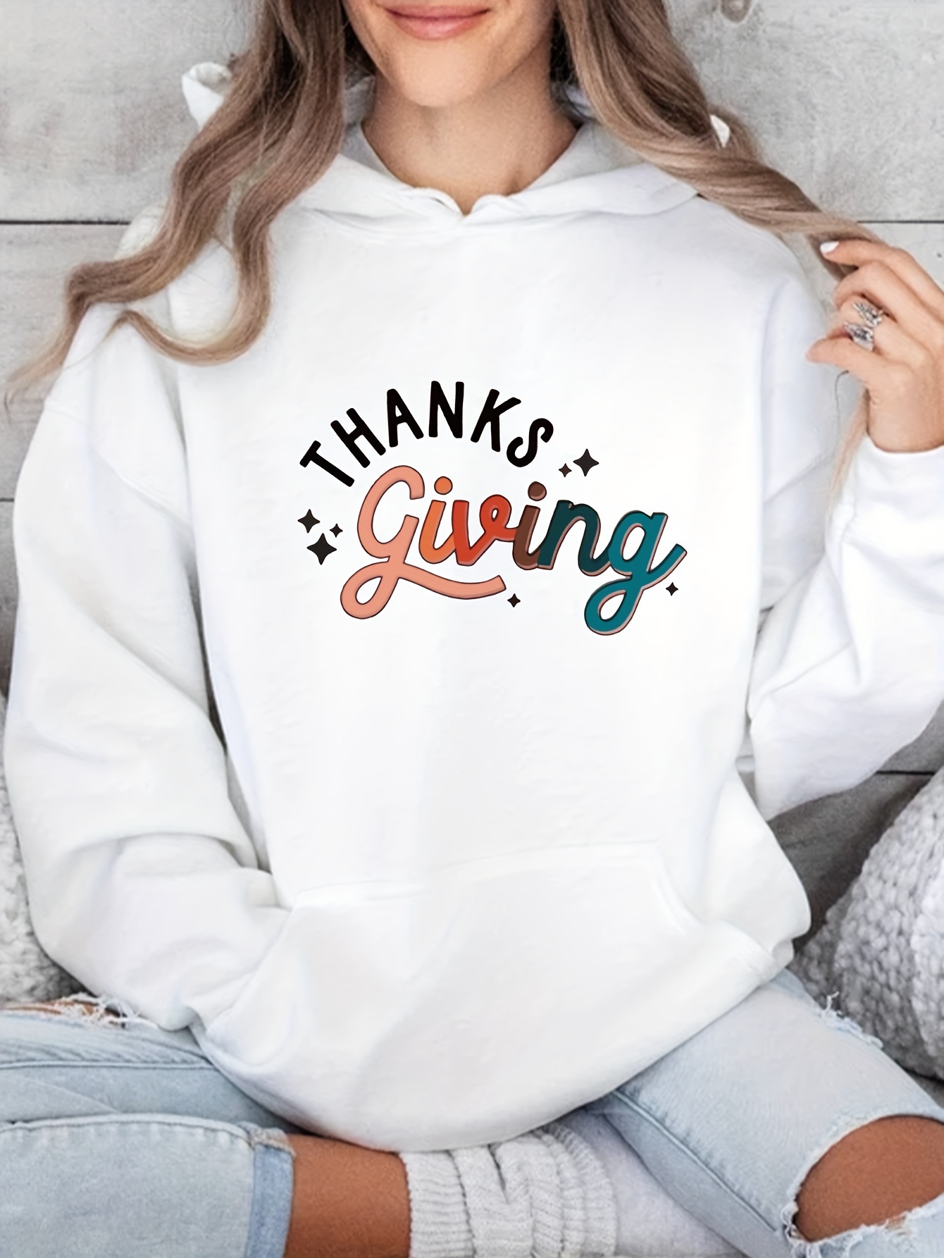 Oversized Hoodie For Women Women's Sweatshirt Popular Letter Print Sweatshirt Women's Gift Letter Print Hoodie New Style White Hooded Sweatshirt Kangaroo Pocket Print Lightweight Trendy For Autumn Winter Casual Sweatshirt