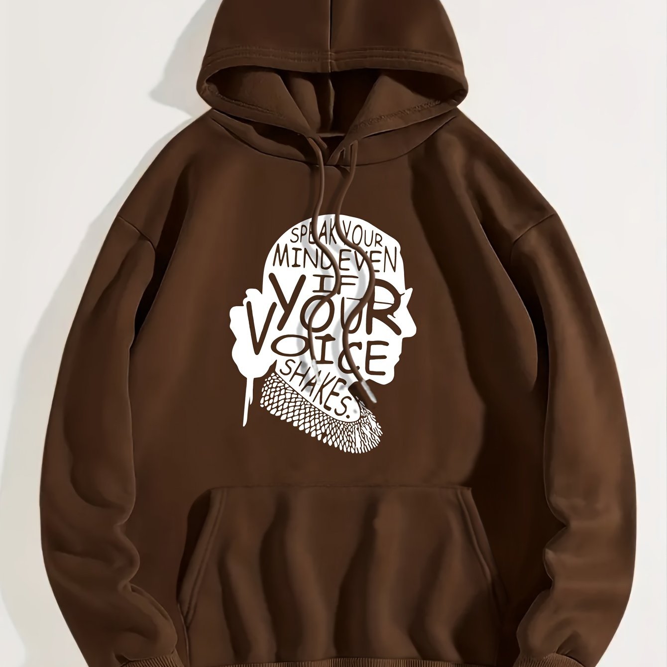 Art Letter Print Hoodie, Casual Kangaroo Pocket Long Sleeve Drop Shoulder Drawstring Hoodie For Fall & Winter, Women's Clothing