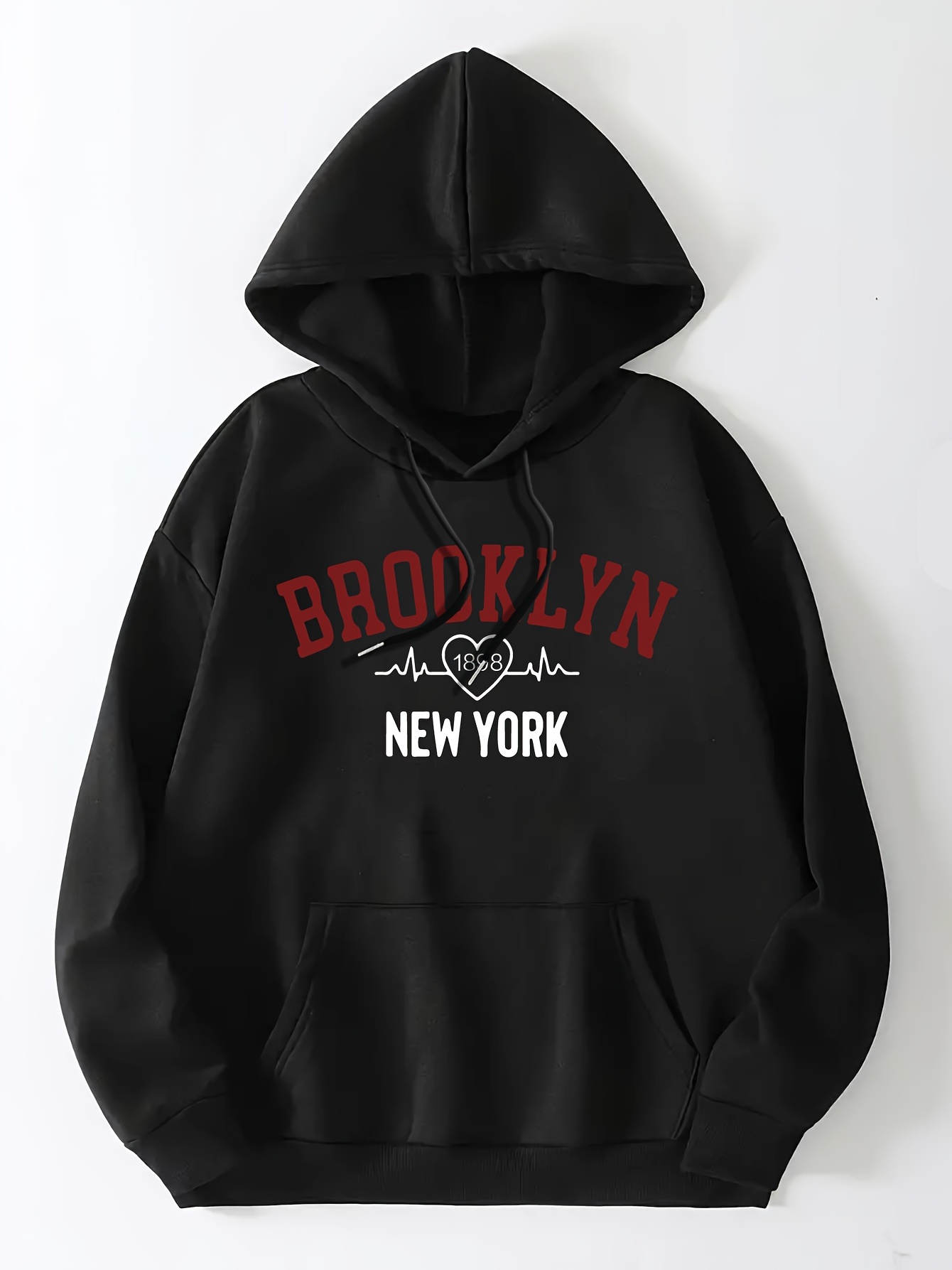 Art Letter Print Hoodie, Casual Kangaroo Pocket Long Sleeve Drop Shoulder Drawstring Hoodie For Fall & Winter, Women's Clothing