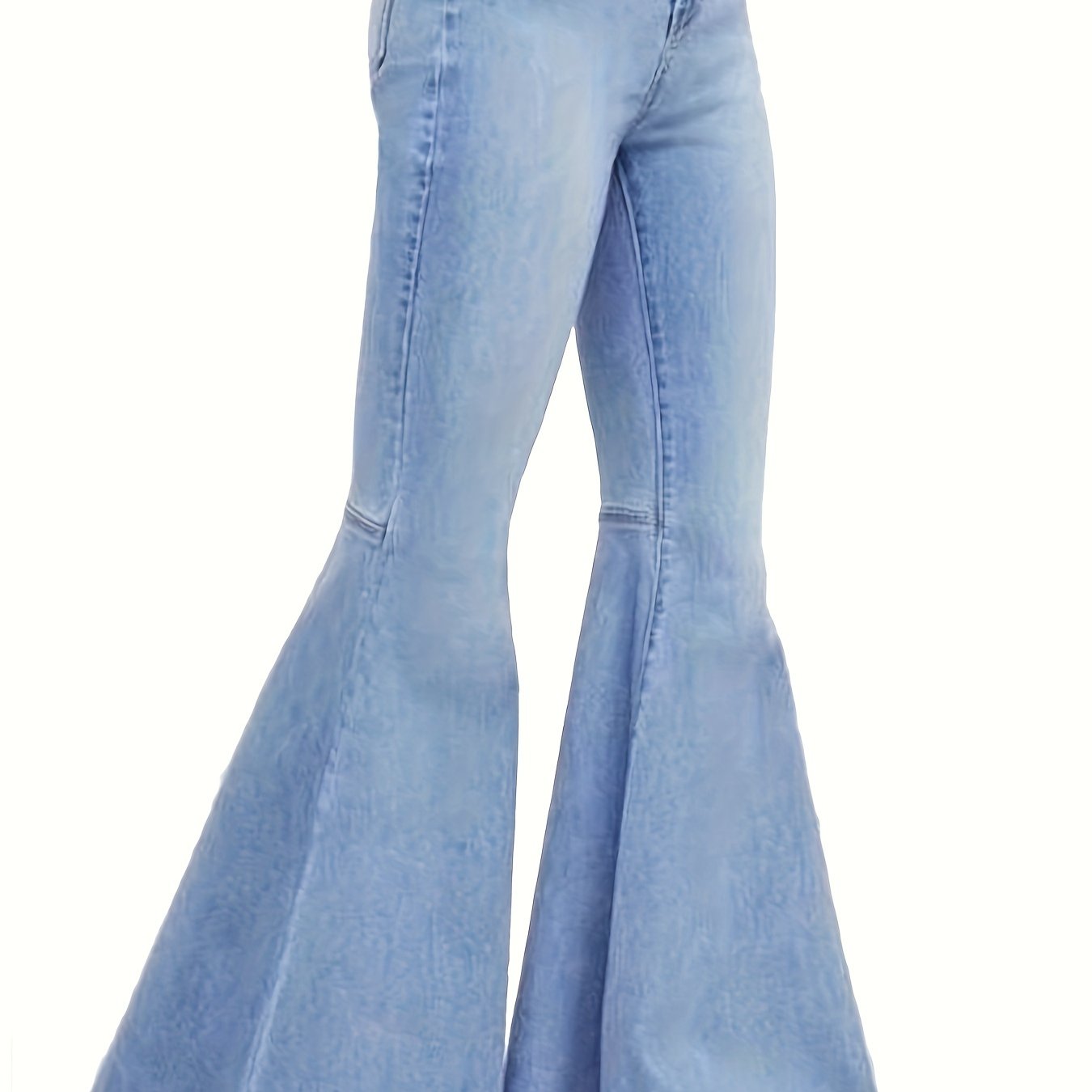 Chic Womens Bell Bottom Jeans - Comfortable High Waist, Super Stretch, Raw Hem, Flared Legs - Curvy Fit, Fashion-Forward Classic Blue