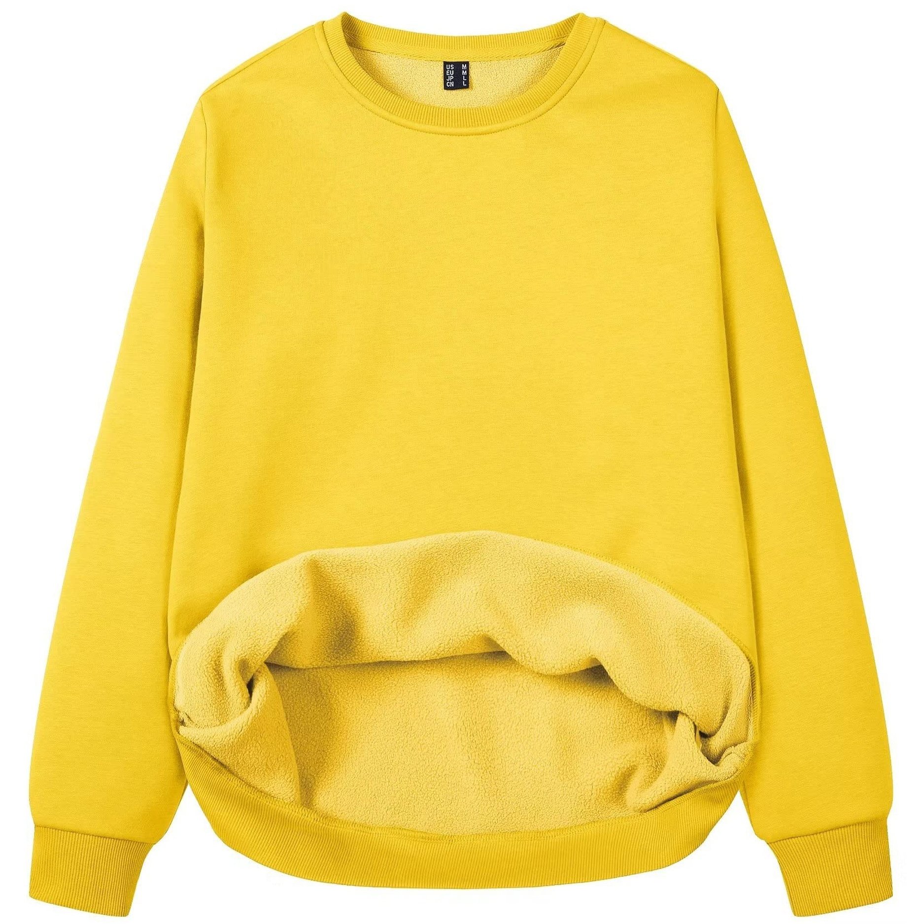 Women's Fleece Lined Sweatshirt Long Sleeve Crewneck Casual Pullovers Classic Basic Solid Workout Sweatshirt Winter Casual Warm Tops Soft Traveling Outwear Ribbed Hem Warm Hiking Long Sleeve Pullovers For Spring & Fall