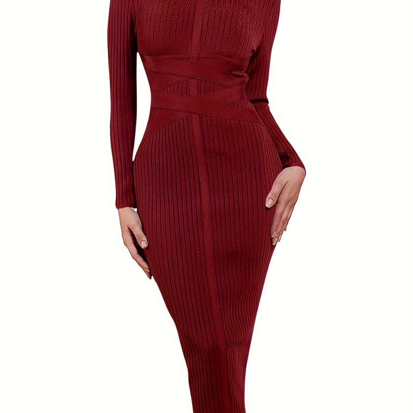 Women's Fashion Sexy Temperament Elegant Tight Autumn And Winter Mid-length Long-sleeved Bandage Dress Party Cocktail Evening Dress