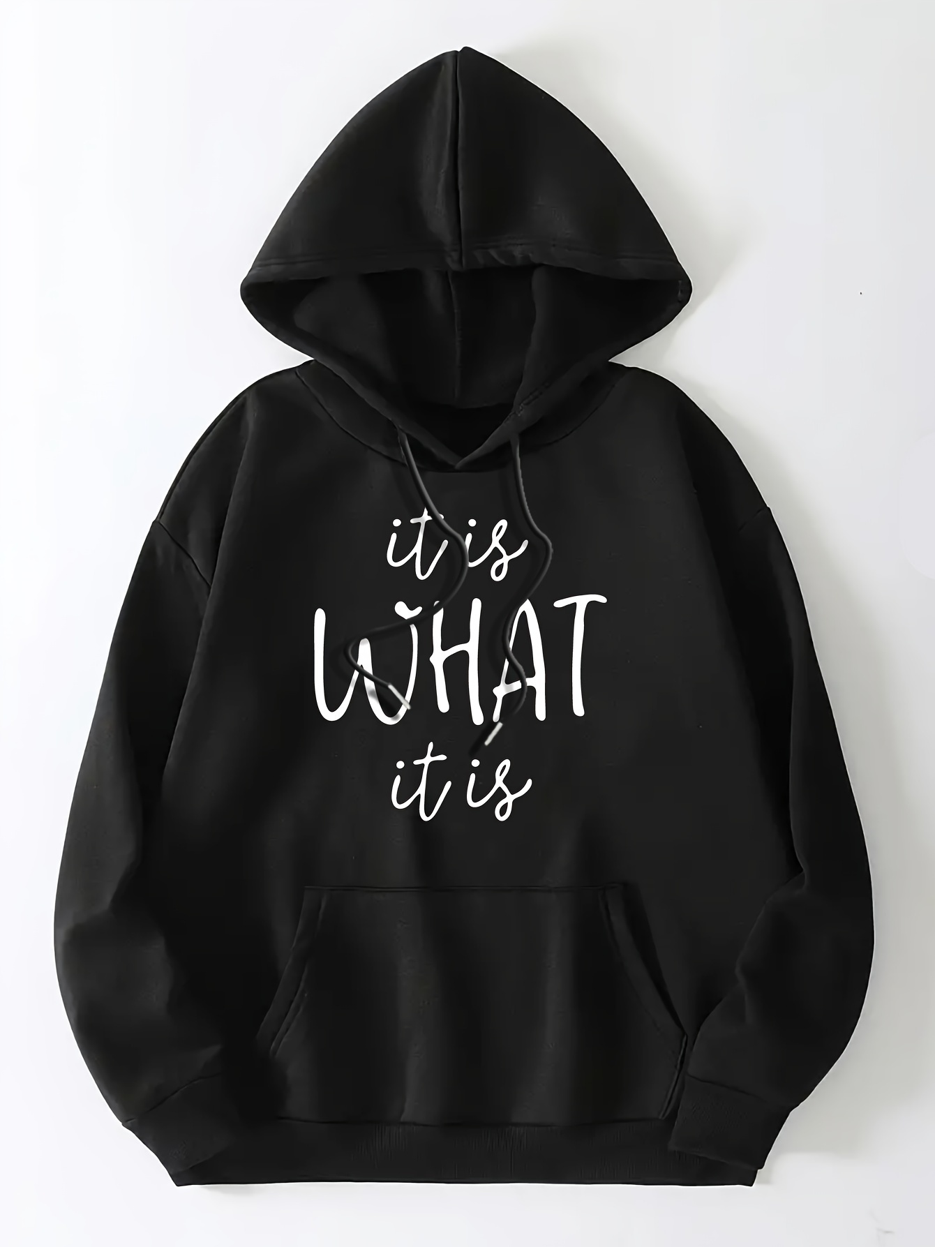 Art Letter Print Hoodie, Casual Kangaroo Pocket Long Sleeve Drawstring Hoodie For Fall & Winter, Women's Clothing