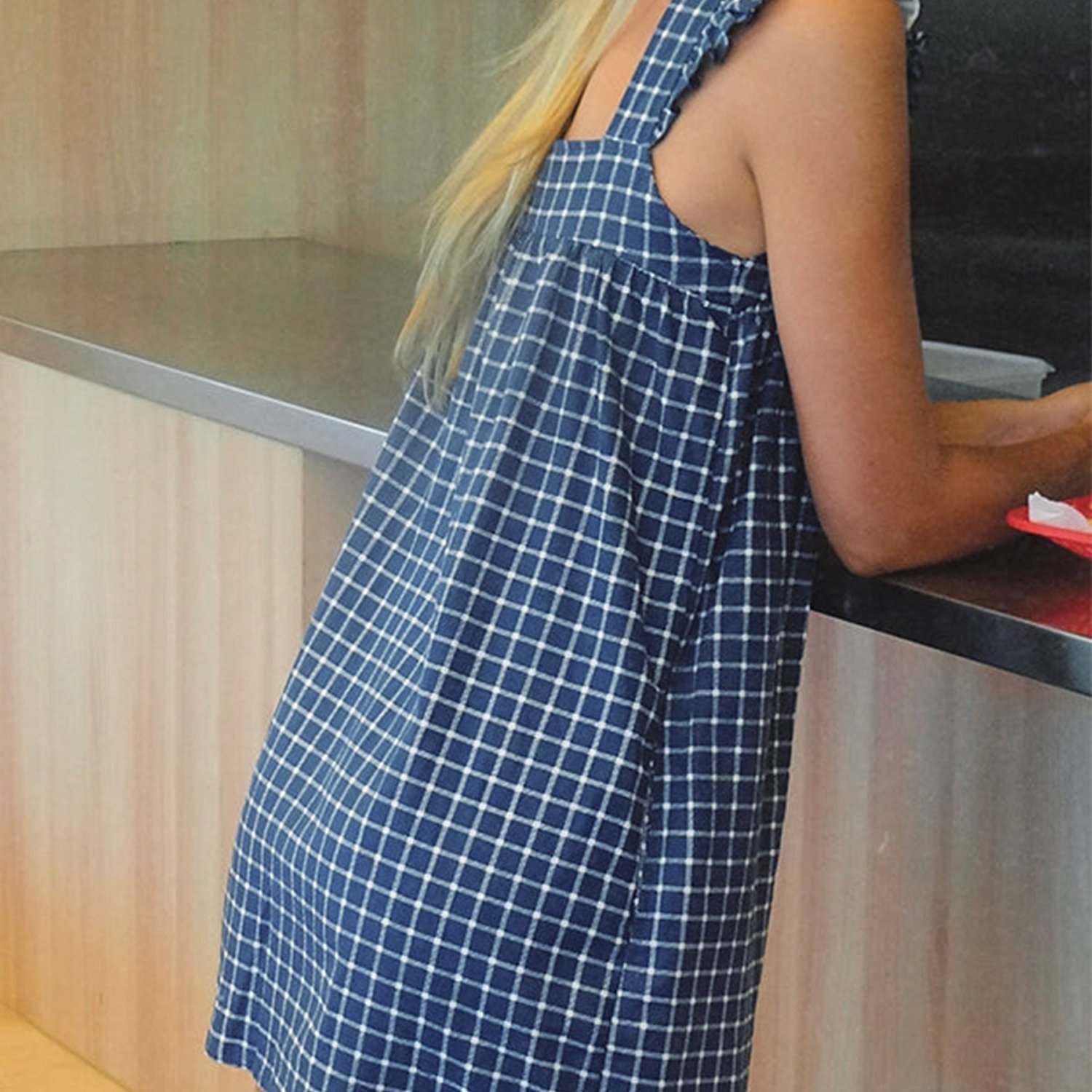 Plaid Print Strap Dress, Casual Sleeveless Backless Ruffle Hem Strap Dress For Spring & Summer, Women's Clothing