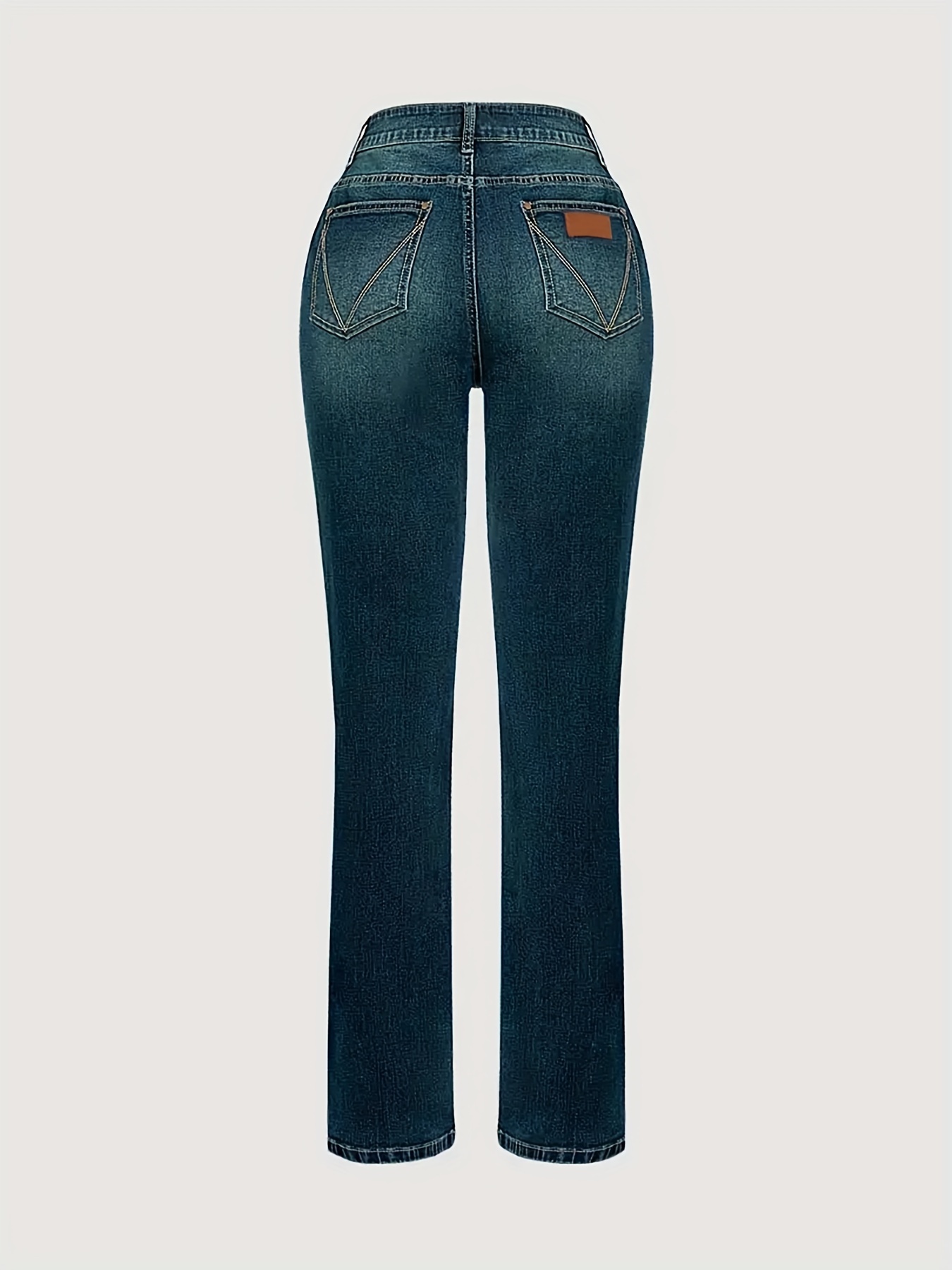 Slim Fit Whiskering Washed Blue Retro Style Zipper Button Closure Denim Pants, Women's Denim Jeans & Clothing