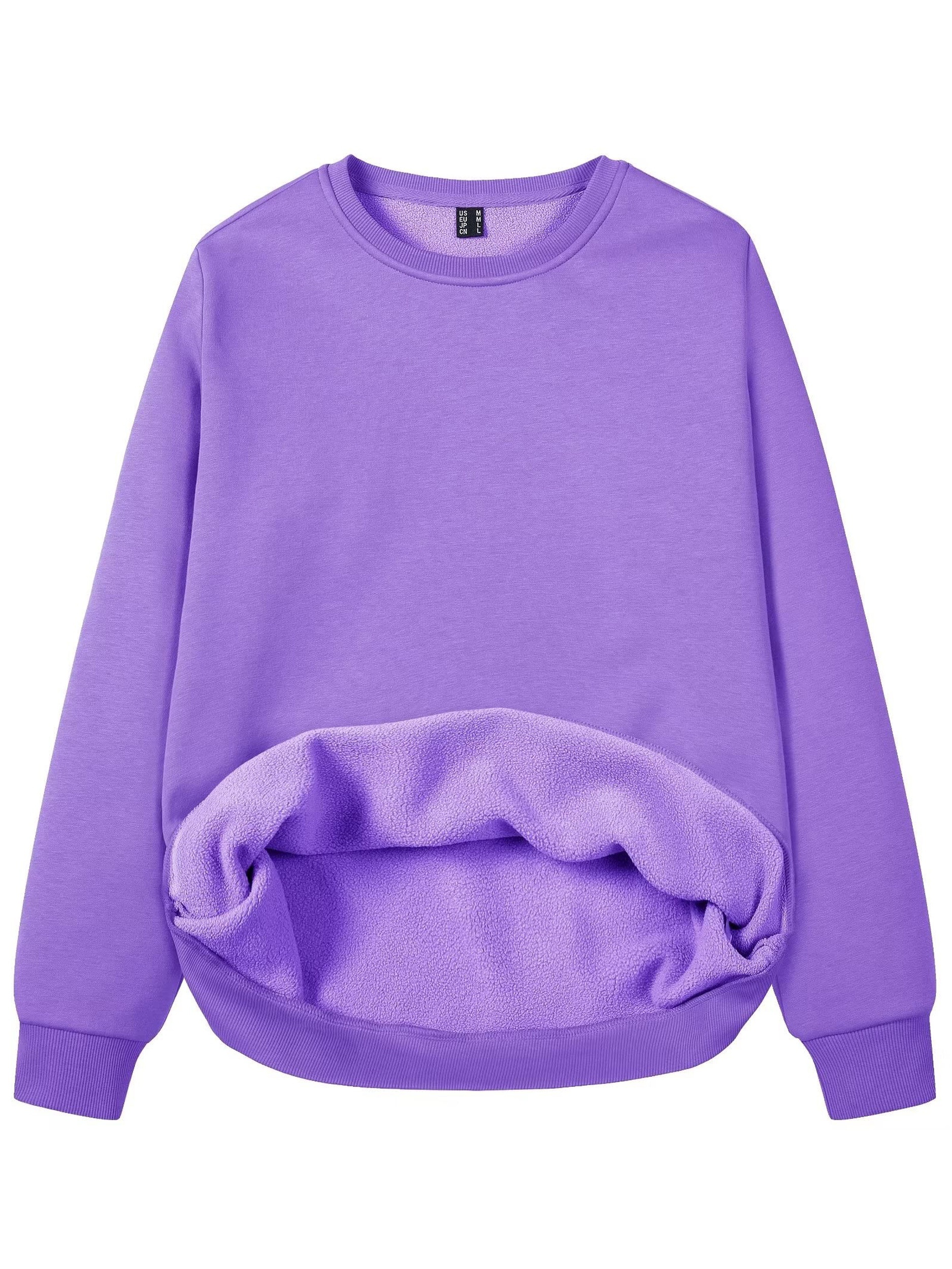 Women's Fleece Lined Sweatshirt Long Sleeve Crewneck Casual Pullovers Classic Basic Solid Workout Sweatshirt Winter Casual Warm Tops Soft Traveling Outwear Ribbed Hem Warm Hiking Long Sleeve Pullovers For Spring & Fall