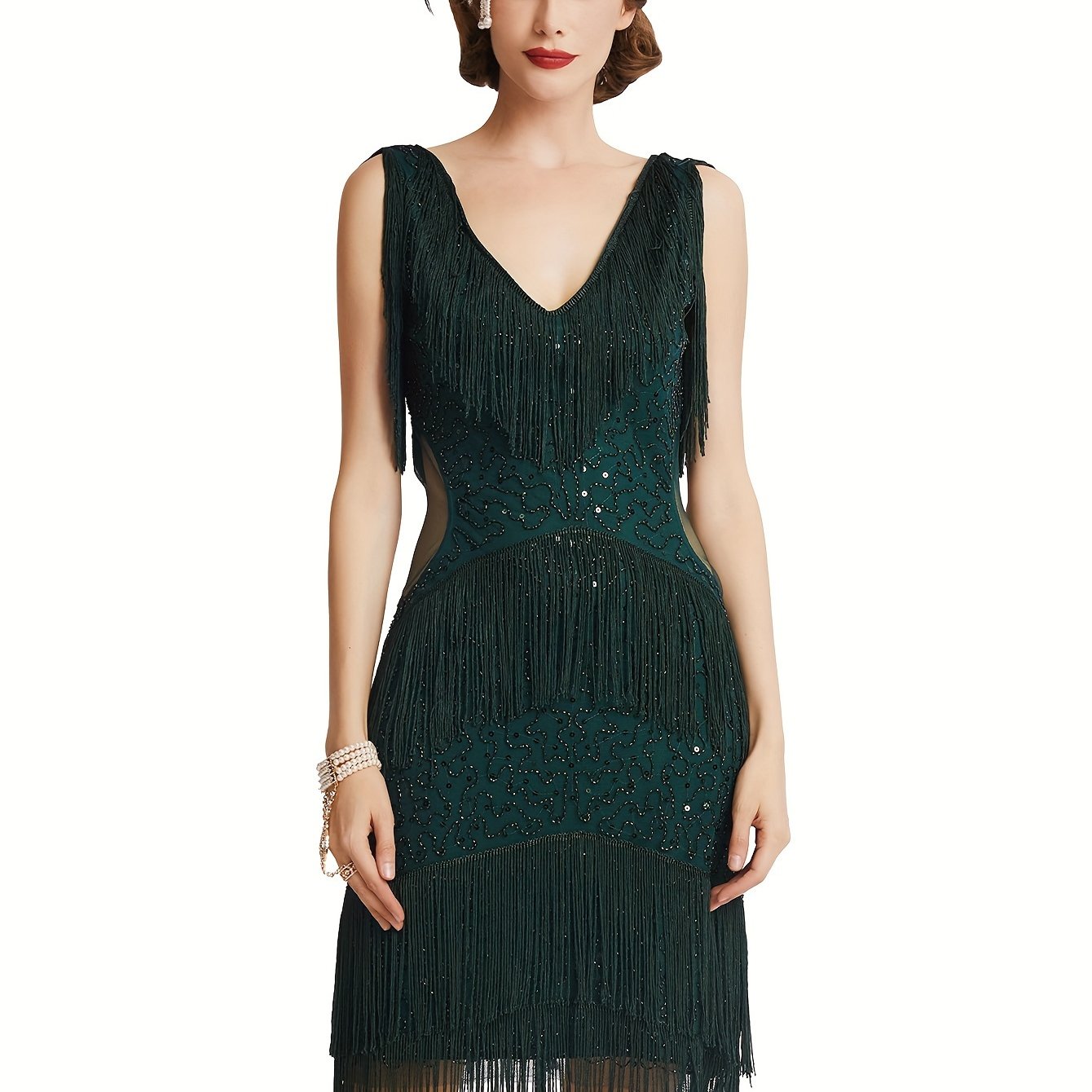Women's 1920s Flapper Dress V Neck Slip Dress