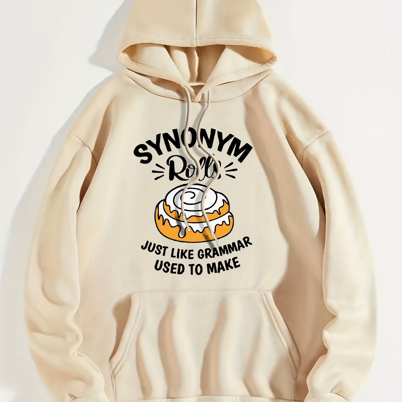 Art Letter Print Hoodie, Casual Kangaroo Pocket Long Sleeve Drop Shoulder Drawstring Hoodie For Fall & Winter, Women's Clothing