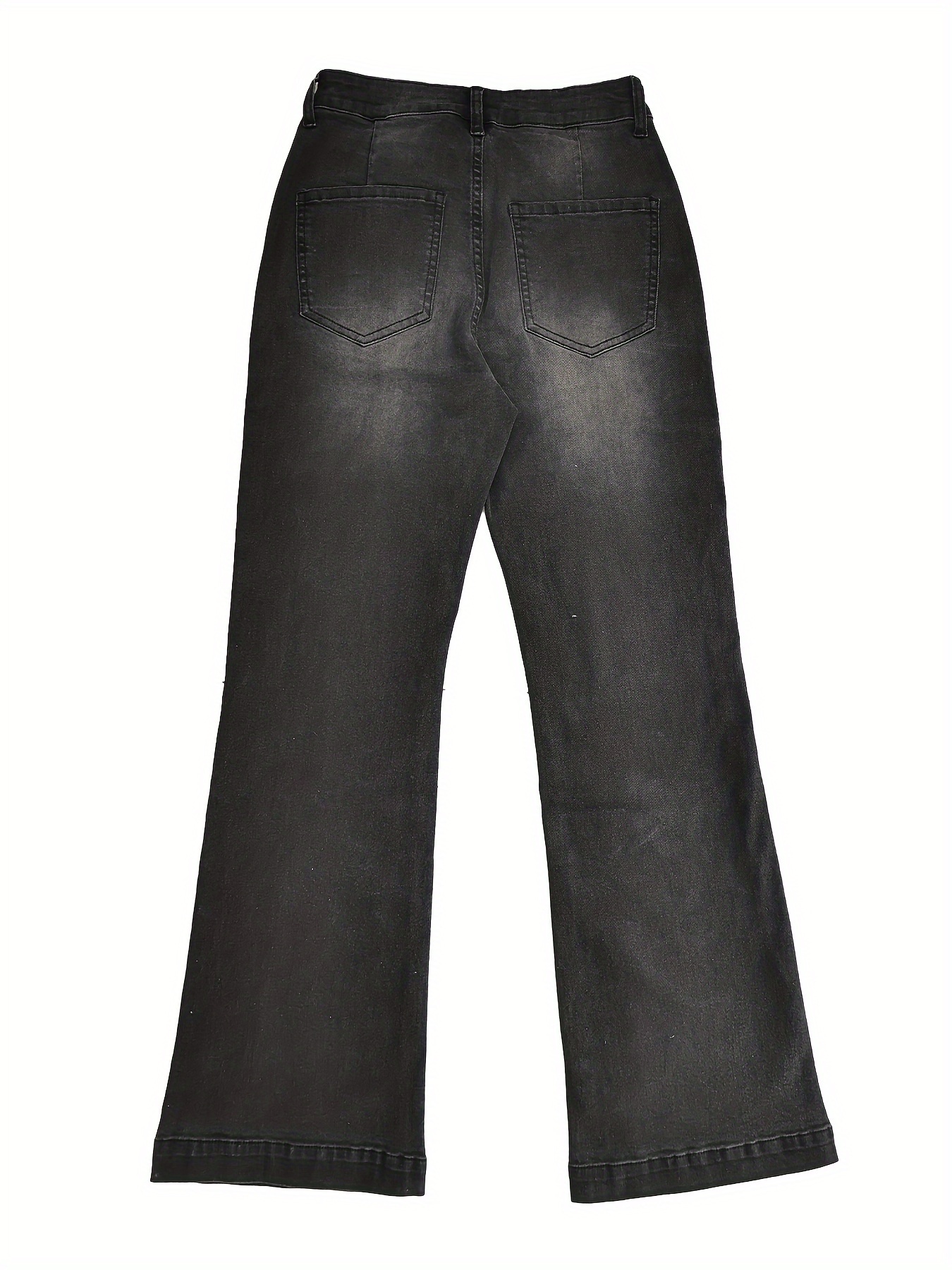 Flare Leg Bootcut Washed Grey Casual Retro Style Zipper Button Closure Denim Pants, Women's Denim Jeans & Clothing
