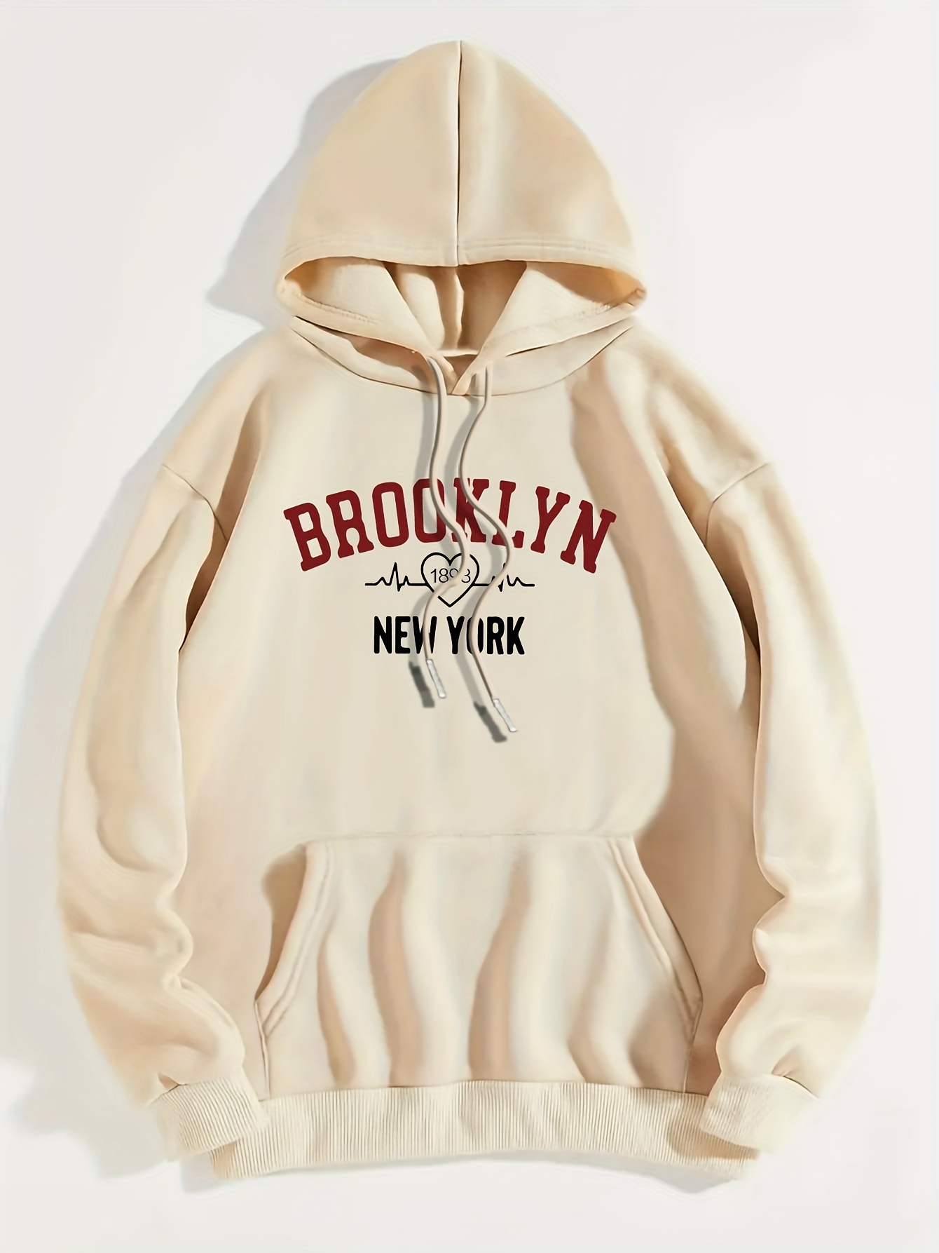 Art Letter Print Hoodie, Casual Kangaroo Pocket Long Sleeve Drop Shoulder Drawstring Hoodie For Fall & Winter, Women's Clothing