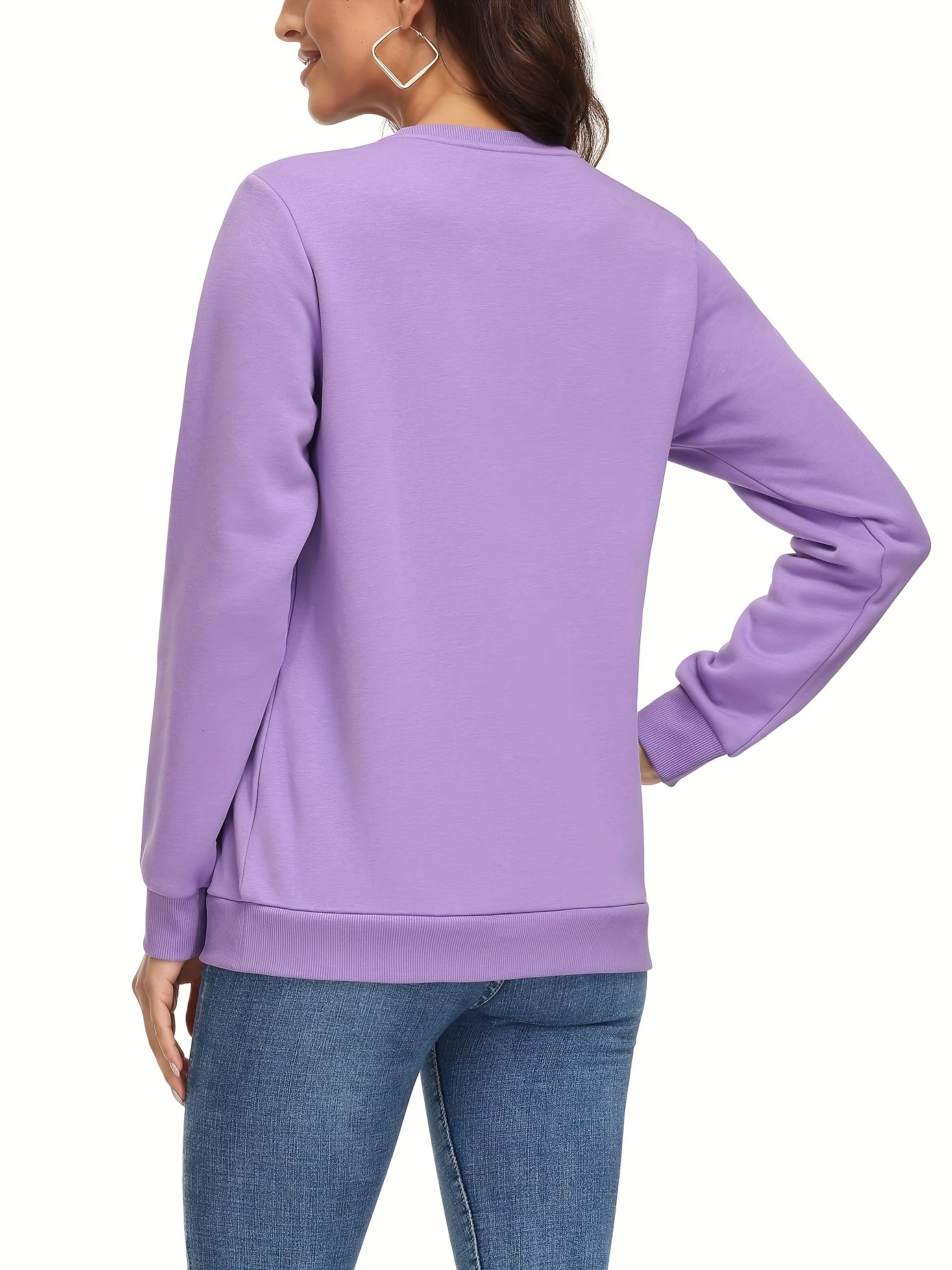 Women's Fleece Lined Sweatshirt Long Sleeve Crewneck Casual Pullovers Classic Basic Solid Workout Sweatshirt Winter Casual Warm Tops Soft Traveling Outwear Ribbed Hem Warm Hiking Long Sleeve Pullovers For Spring & Fall