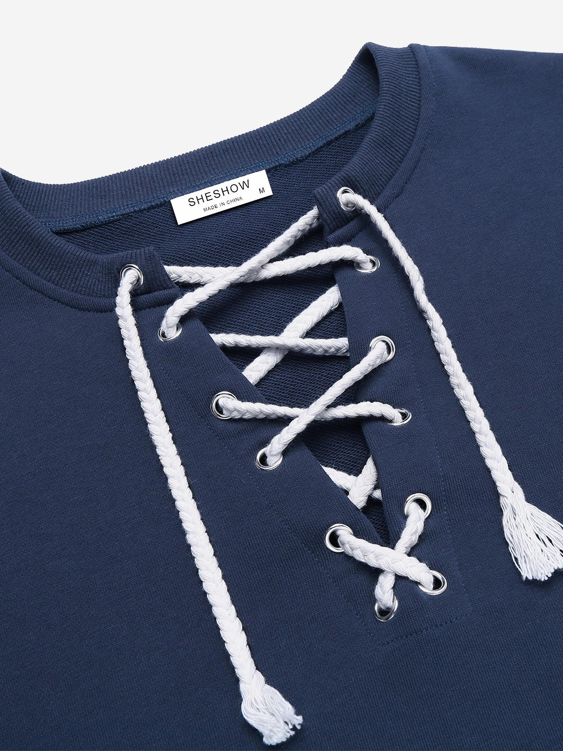 Cozy Loose Version Rope Pull Crew Neck Sweatshirt
