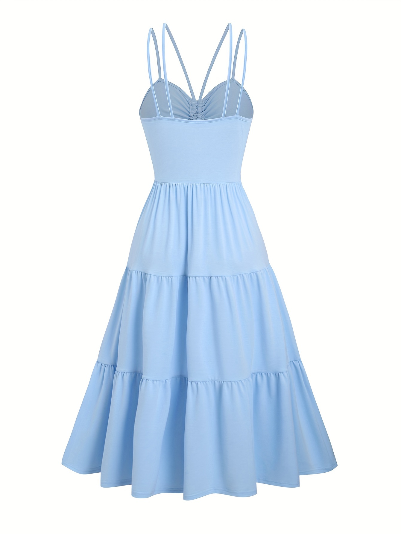 Women's Polyester And Spandex Vacation Dress With Ruffled Trim, Fine Shoulder Straps, Machine Washable, No See-Through, Spring FSummer FAutumn