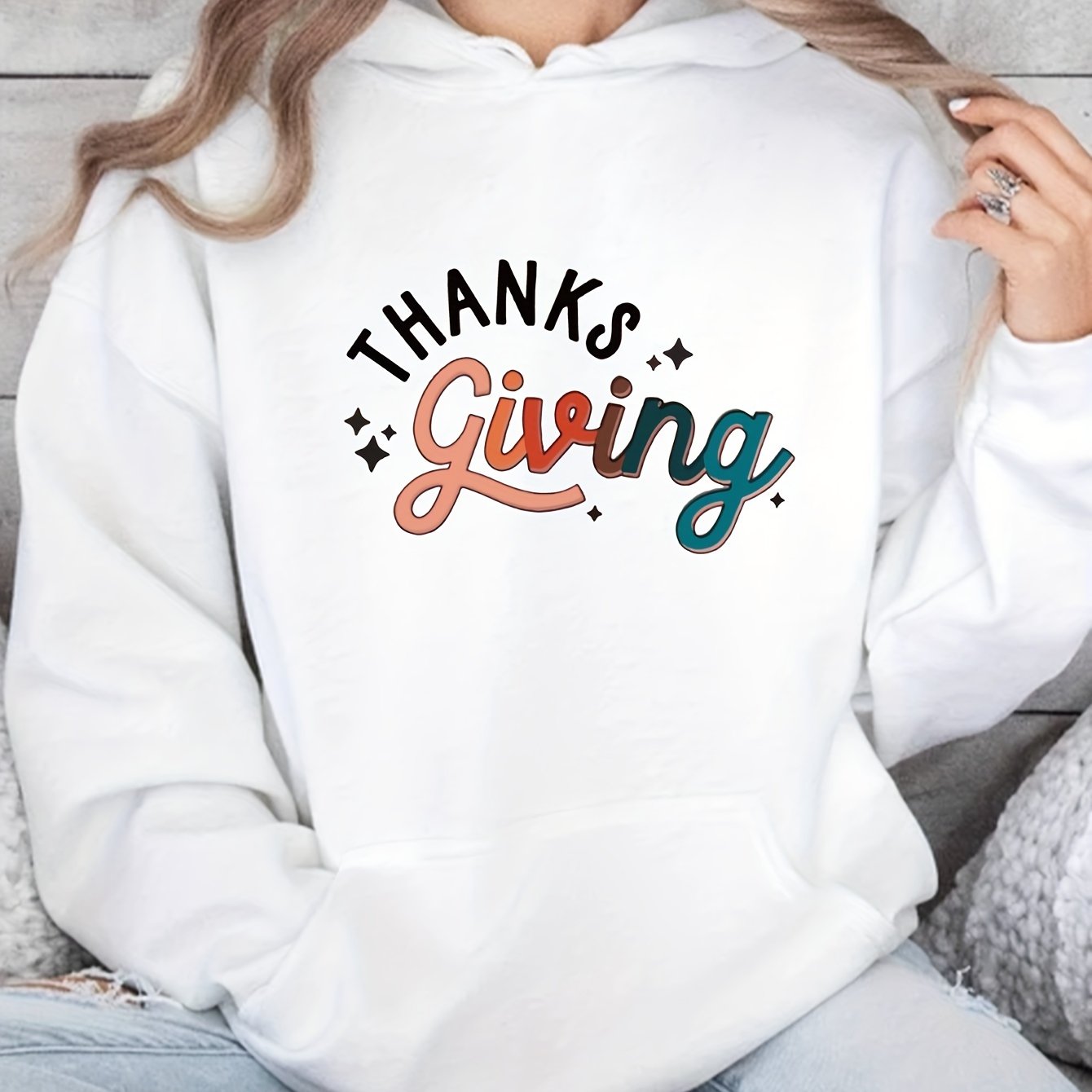 Oversized Hoodie For Women Women's Sweatshirt Popular Letter Print Sweatshirt Women's Gift Letter Print Hoodie New Style White Hooded Sweatshirt Kangaroo Pocket Print Lightweight Trendy For Autumn Winter Casual Sweatshirt