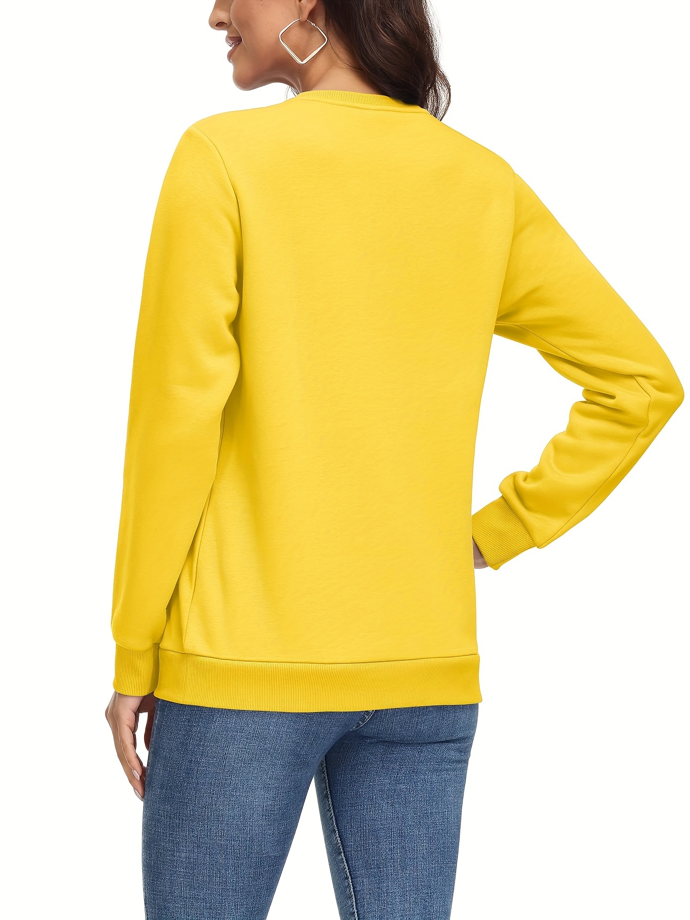 Women's Fleece Lined Sweatshirt Long Sleeve Crewneck Casual Pullovers Classic Basic Solid Workout Sweatshirt Winter Casual Warm Tops Soft Traveling Outwear Ribbed Hem Warm Hiking Long Sleeve Pullovers For Spring & Fall